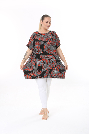 XL Modam KADIN SİYAH BORDO DESENLİ LİKRALI TUNİK