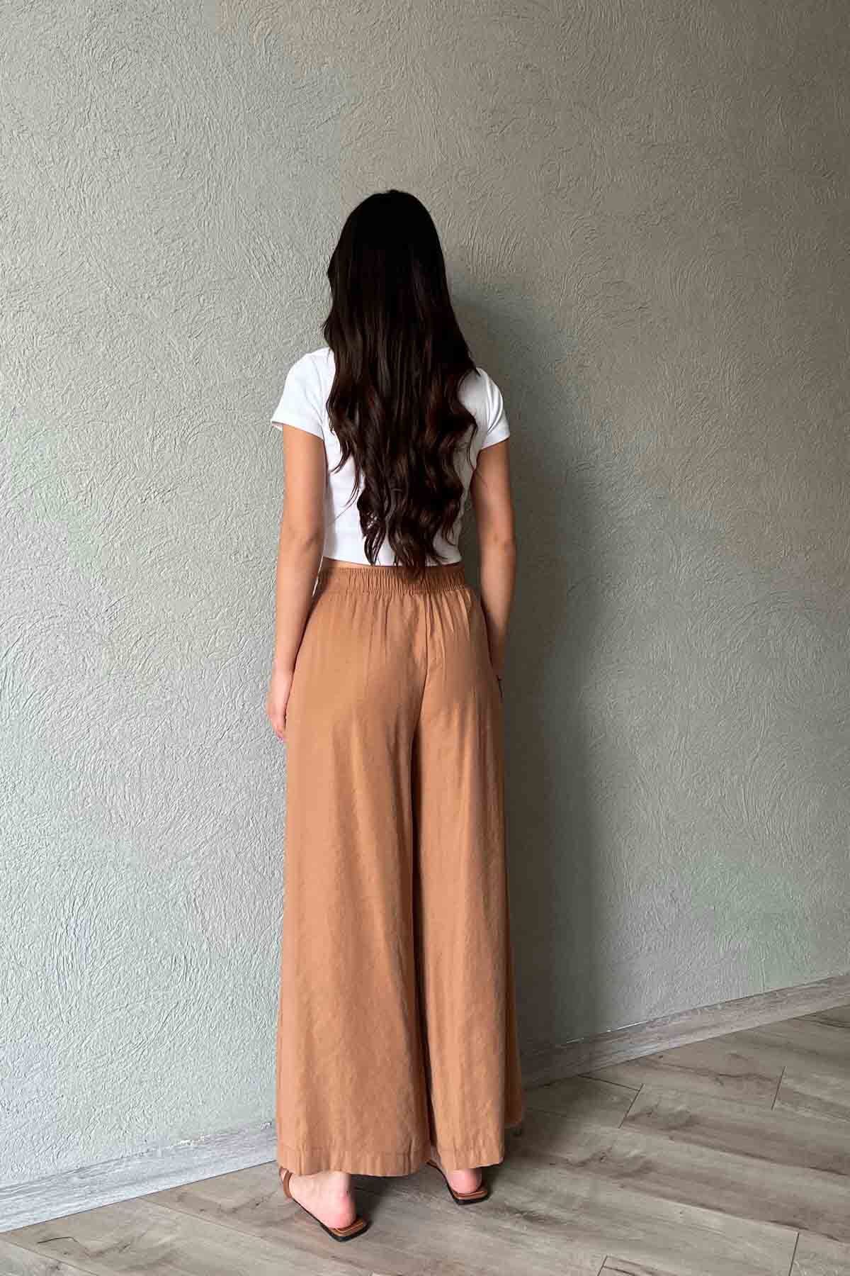 Seda Yalçın Atelier-Camel Color Free Modal Trousers with Elastic Waist 4
