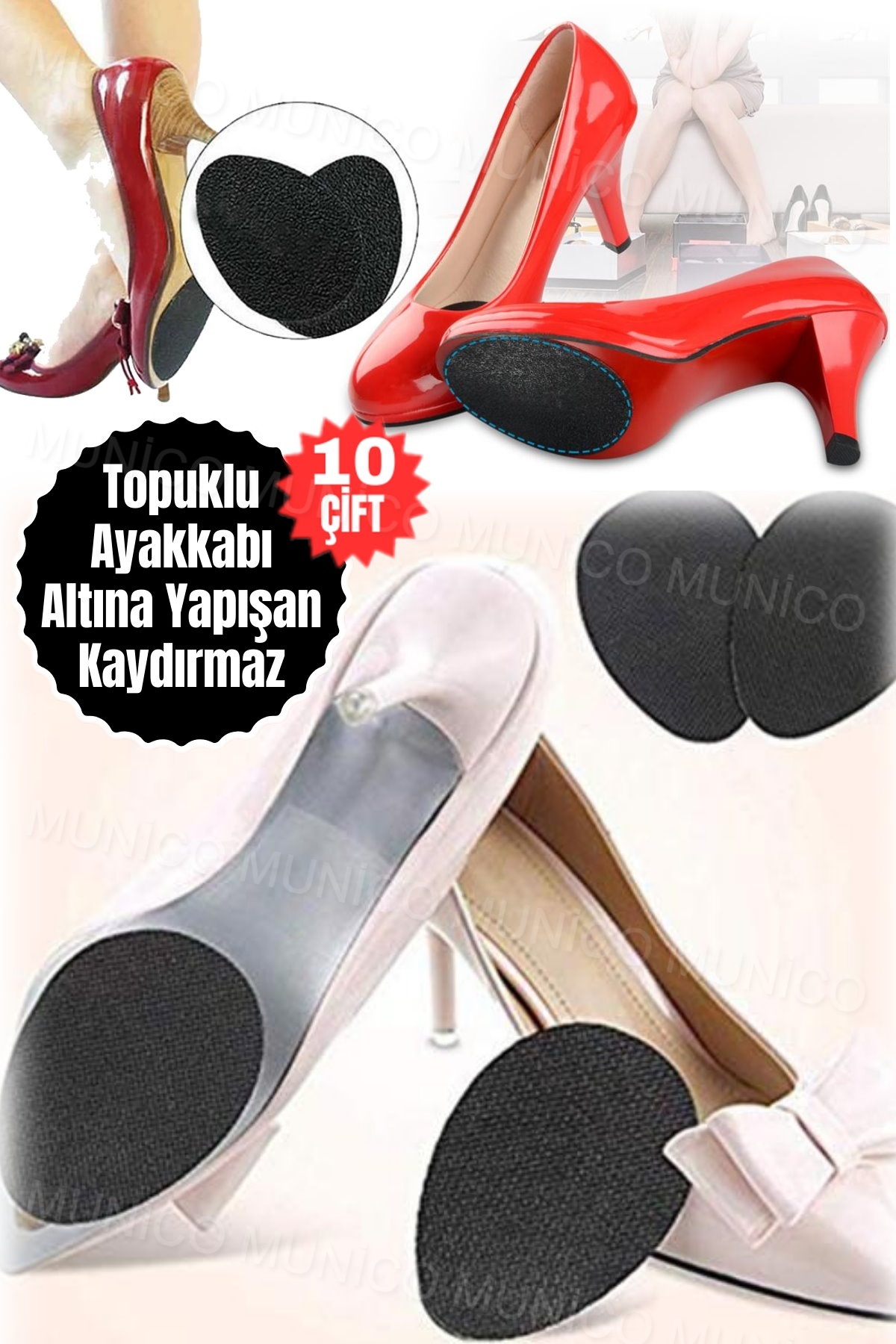 Munico 10 Çift Kaymaz Ayakkabı Pedi Alt Yapışkanlı Taban Yapışkanlı Koruyucu Kauçuk Etiket Topuklu Ayakkabı