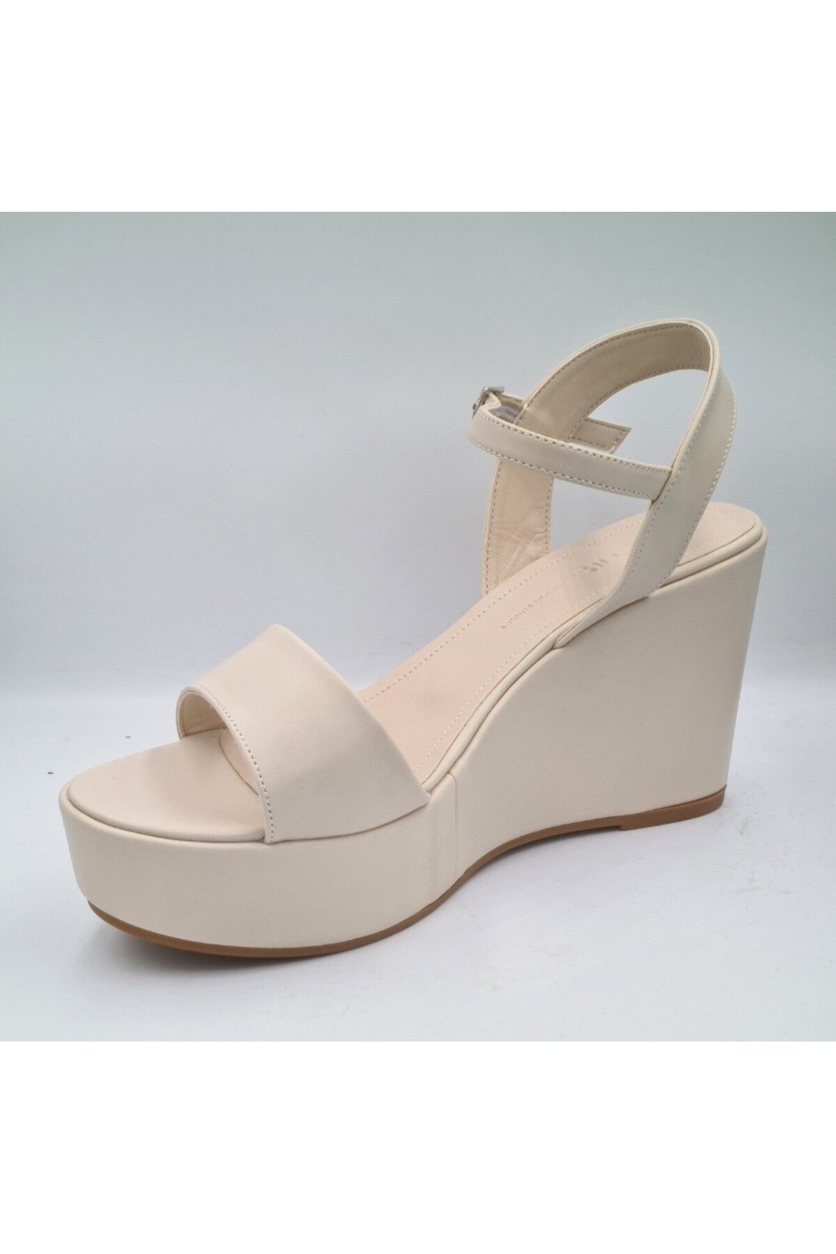 ESSTİİ-Esstii 400 Beige Wedge Heeled Platform Women's Evening Dress Sandals - 9cm 3