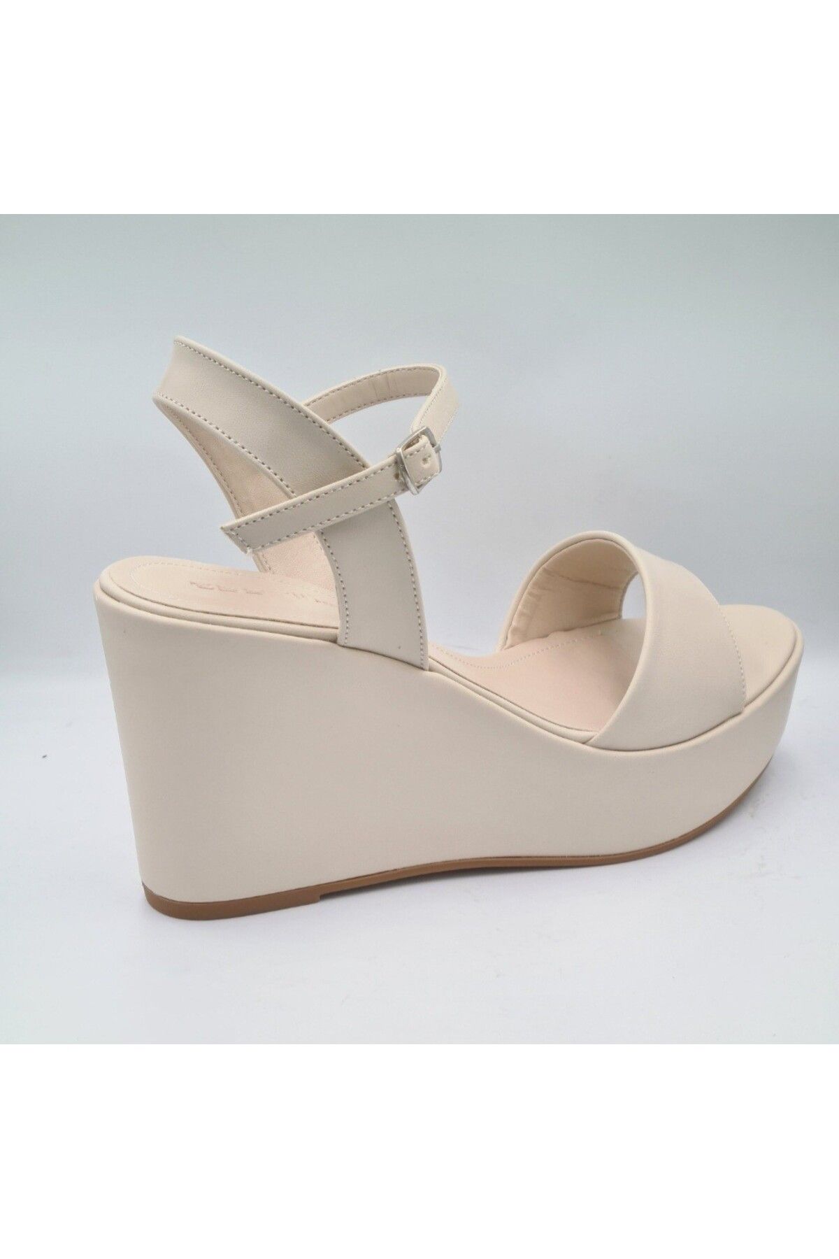 ESSTİİ-Esstii 400 Beige Wedge Heeled Platform Women's Evening Dress Sandals - 9cm 4