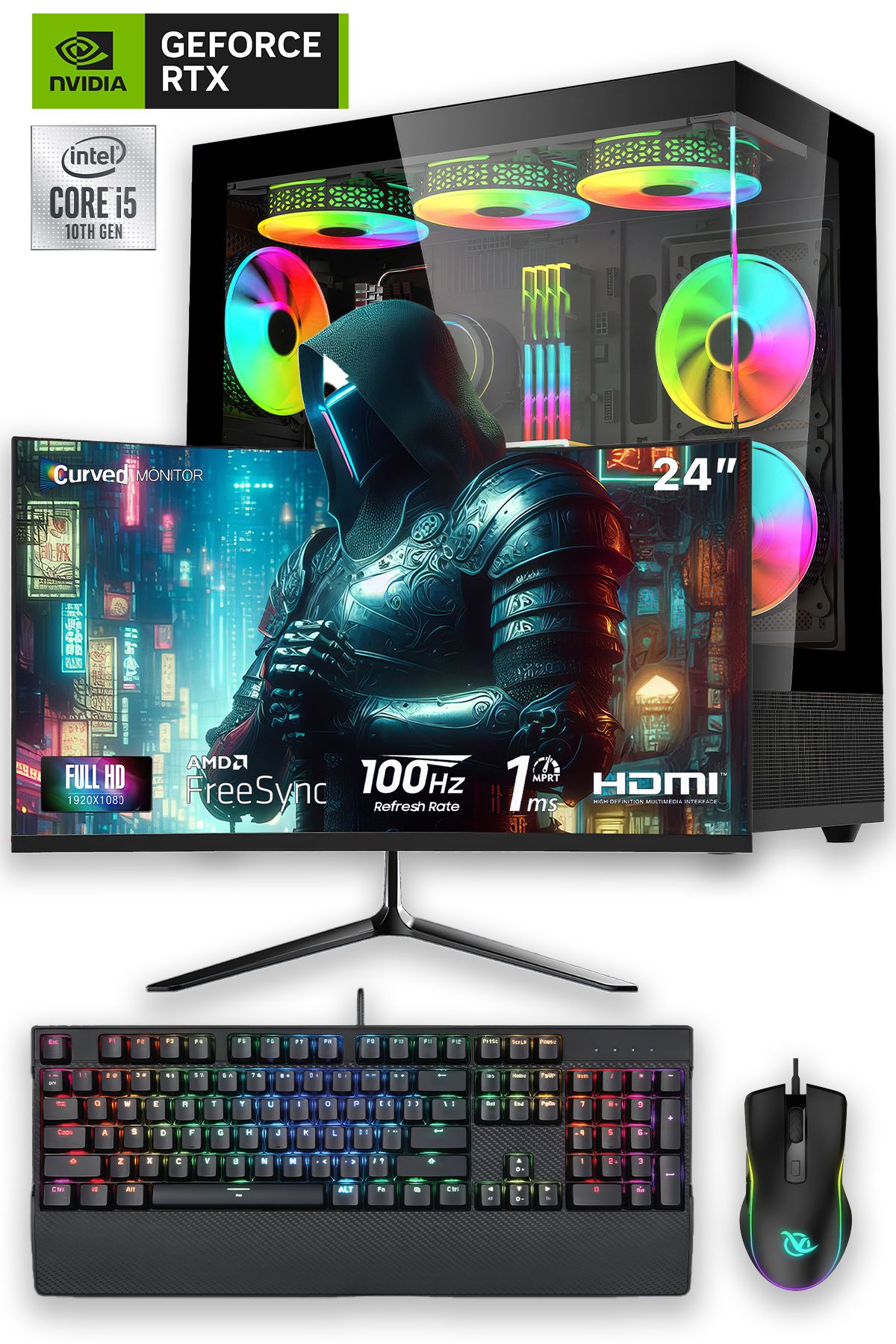 e-Vix Maat i5-12400F 32GB 256GB M.2 NVMe RTX 3060 Ti 8GB 24" Oyuncu Masaüstü Bilgisayarı