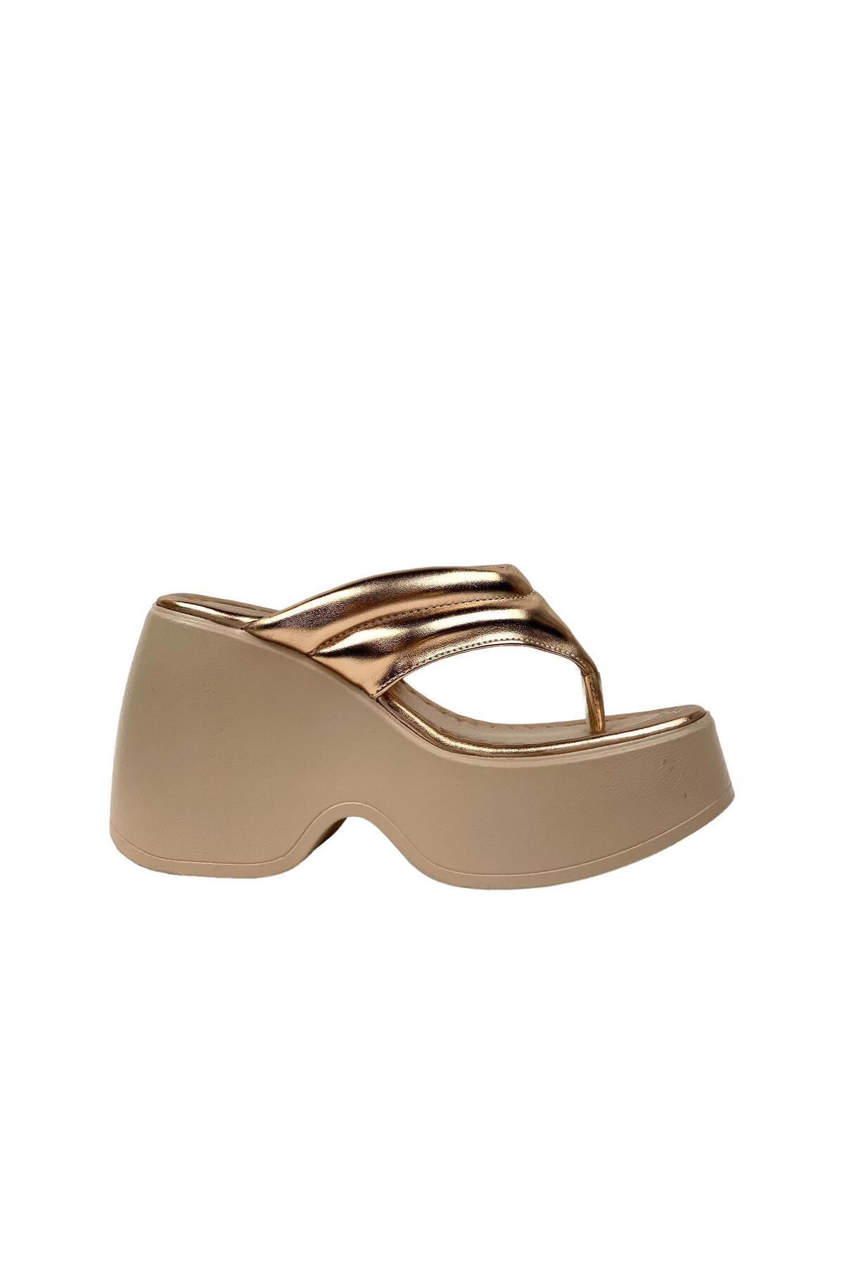 bescobel Women s Jerma Gold Flip Flops High Platform 10 Cm Trendyol