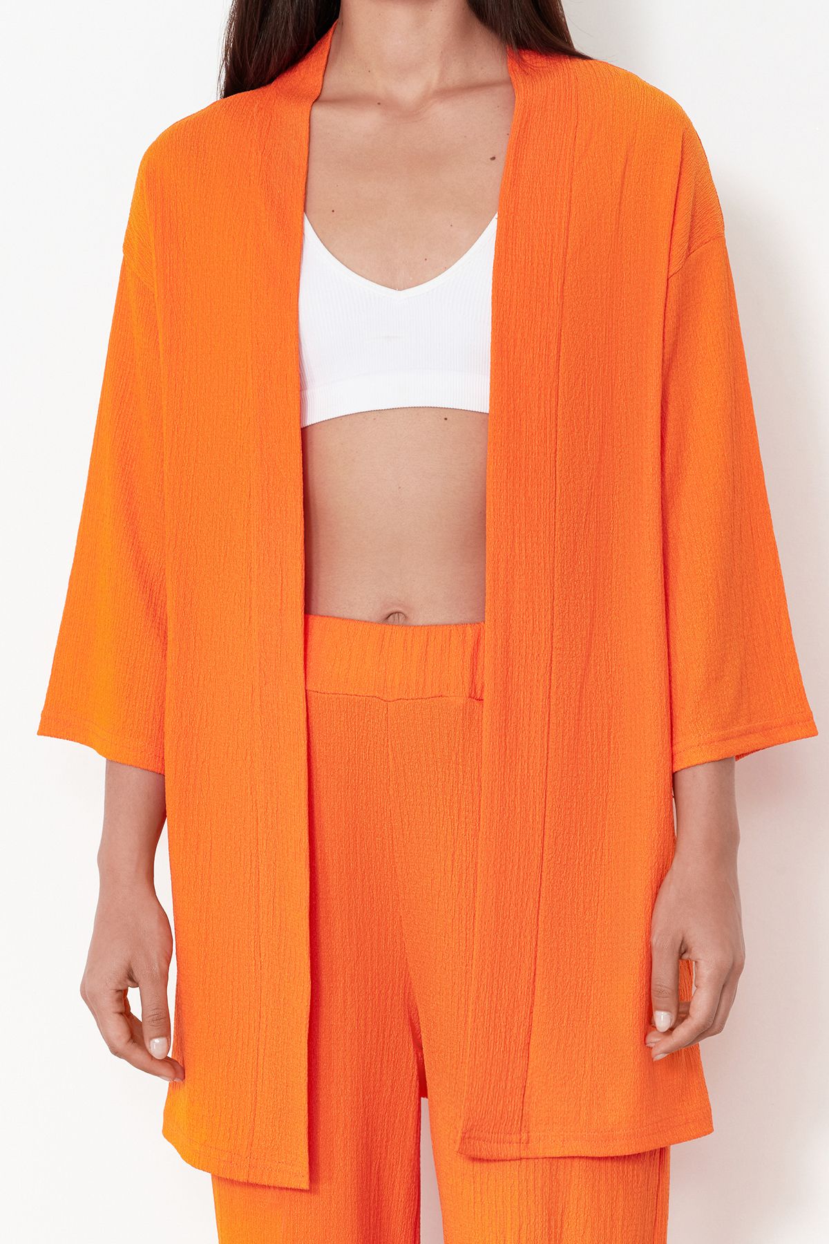 Trendyol Collection-Orange Knitted Relaxed Fit Kimona and Pants Set - TWOSS24AU00091 4