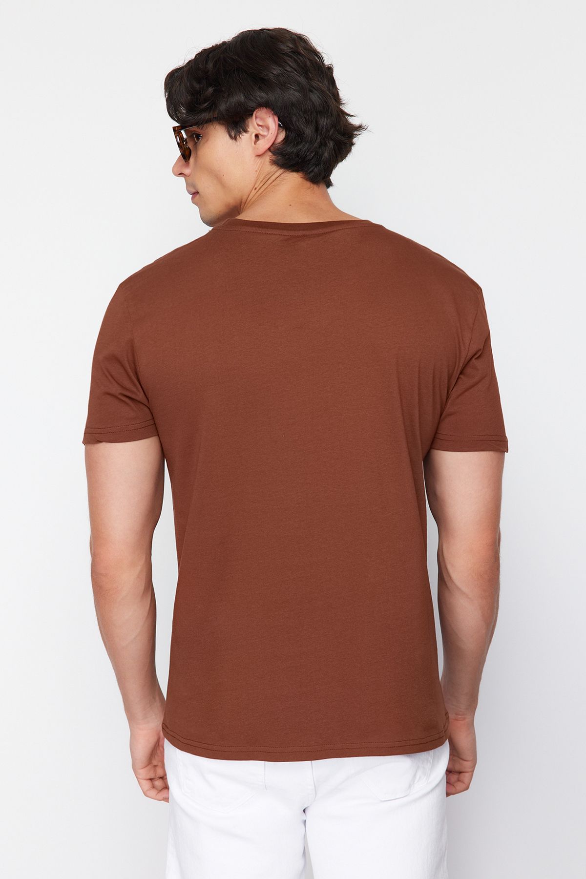Trendyol Collection-Dark Brown Cotton T-Shirt with Deer Embroidery - Regular Fit TMNSS24TS00165 6