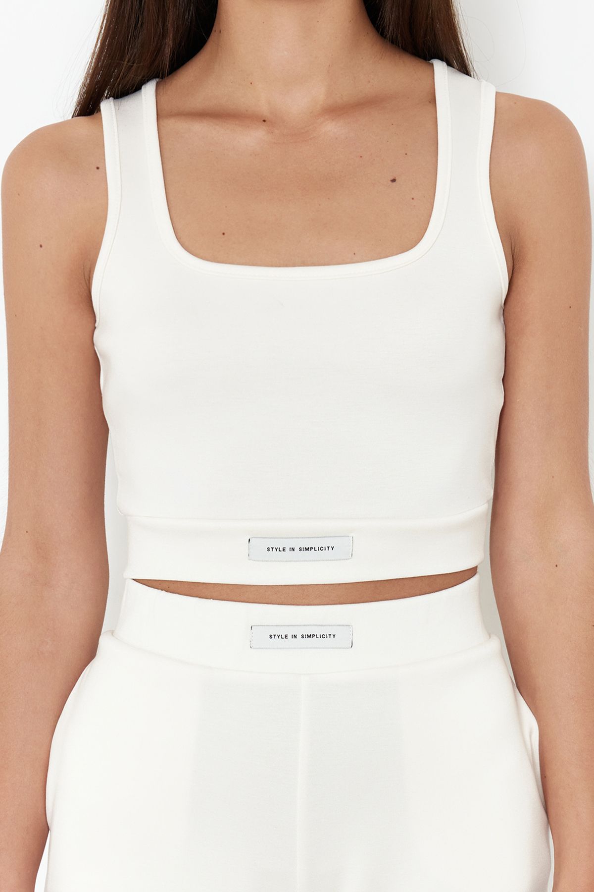 Trendyol Collection-Flexible and Soft Knitted Blouse and Shorts Set - Ecru, Label Detailed TWOSS24AU00127 4