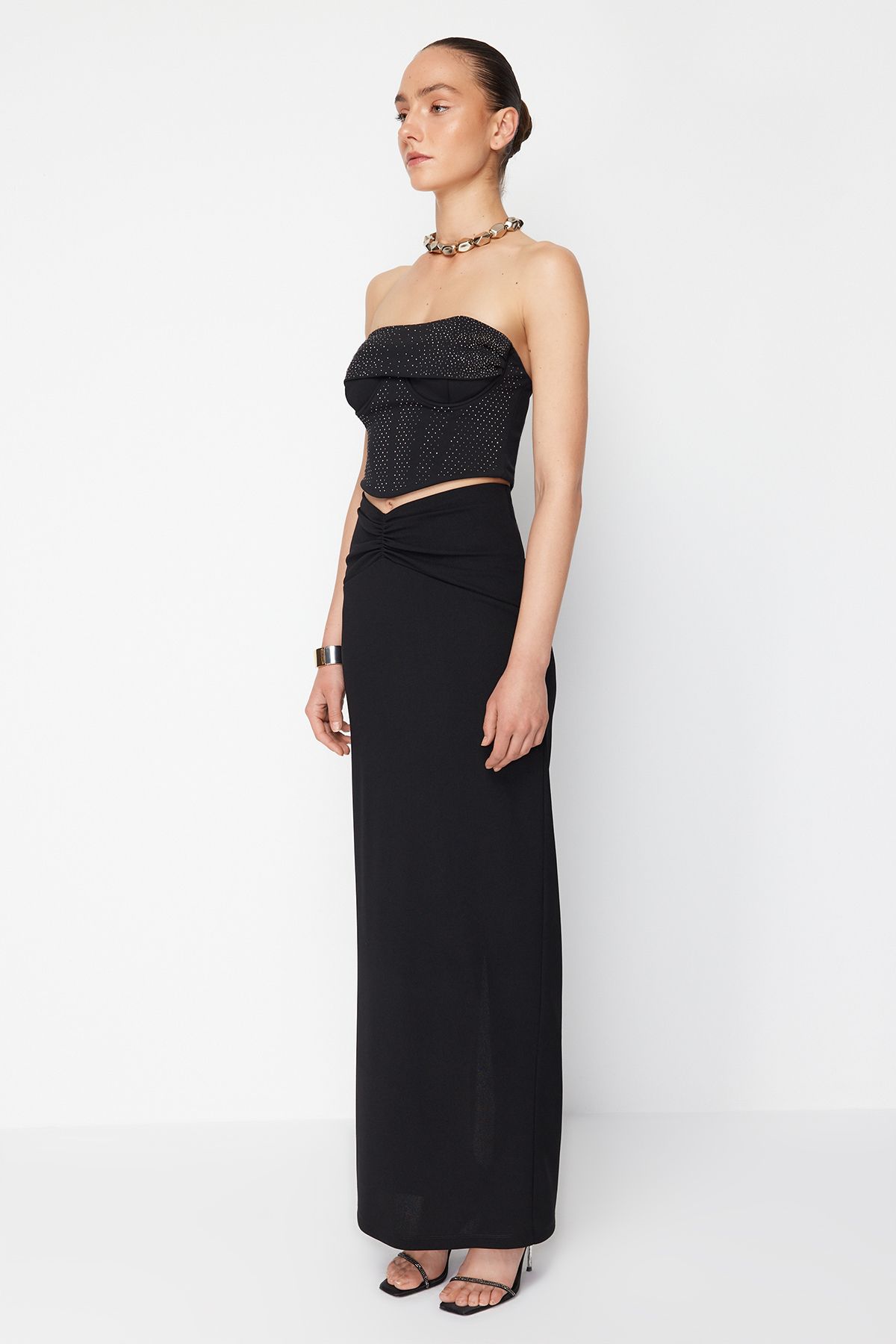 Trendyol Collection-X Zeynep Tosun Black Orme Довга спідниця TCLSS24ET00001 6