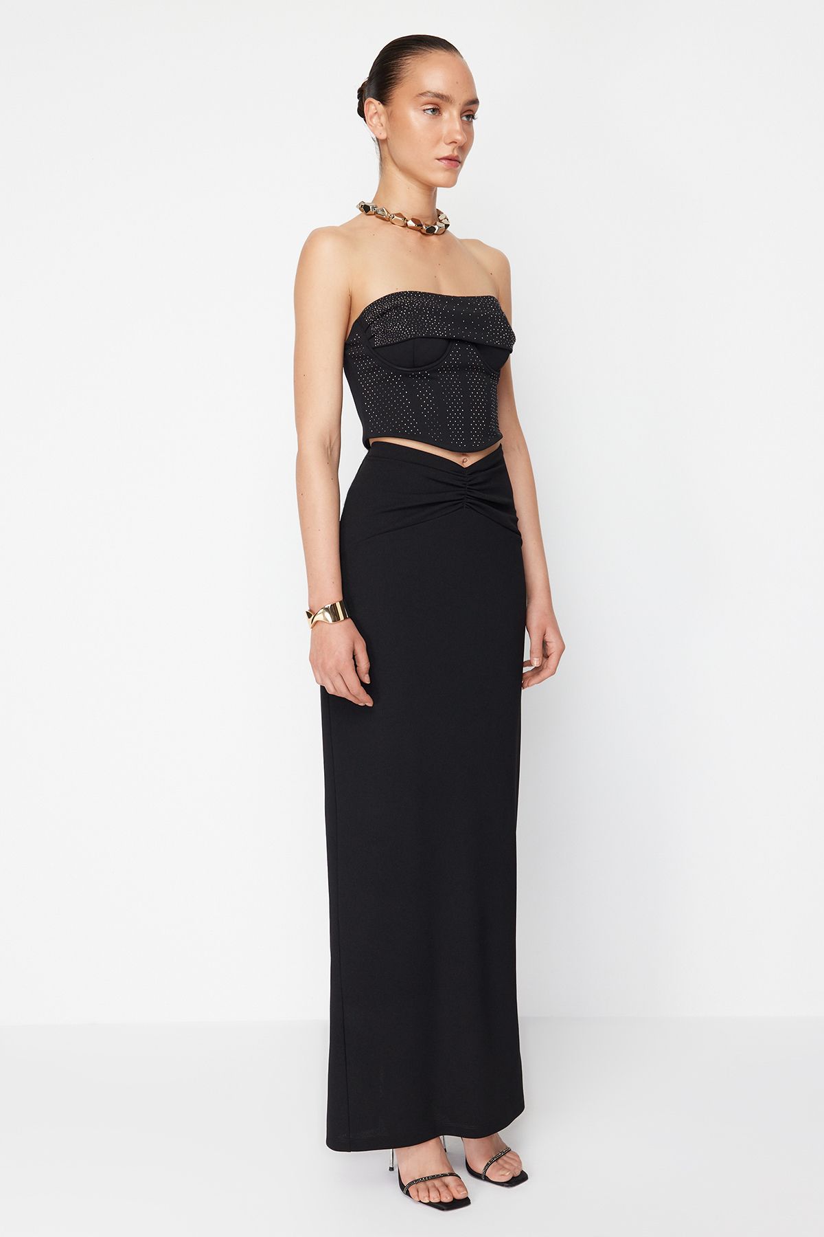 Trendyol Collection-X Zeynep Tosun Black Orme Довга спідниця TCLSS24ET00001 5