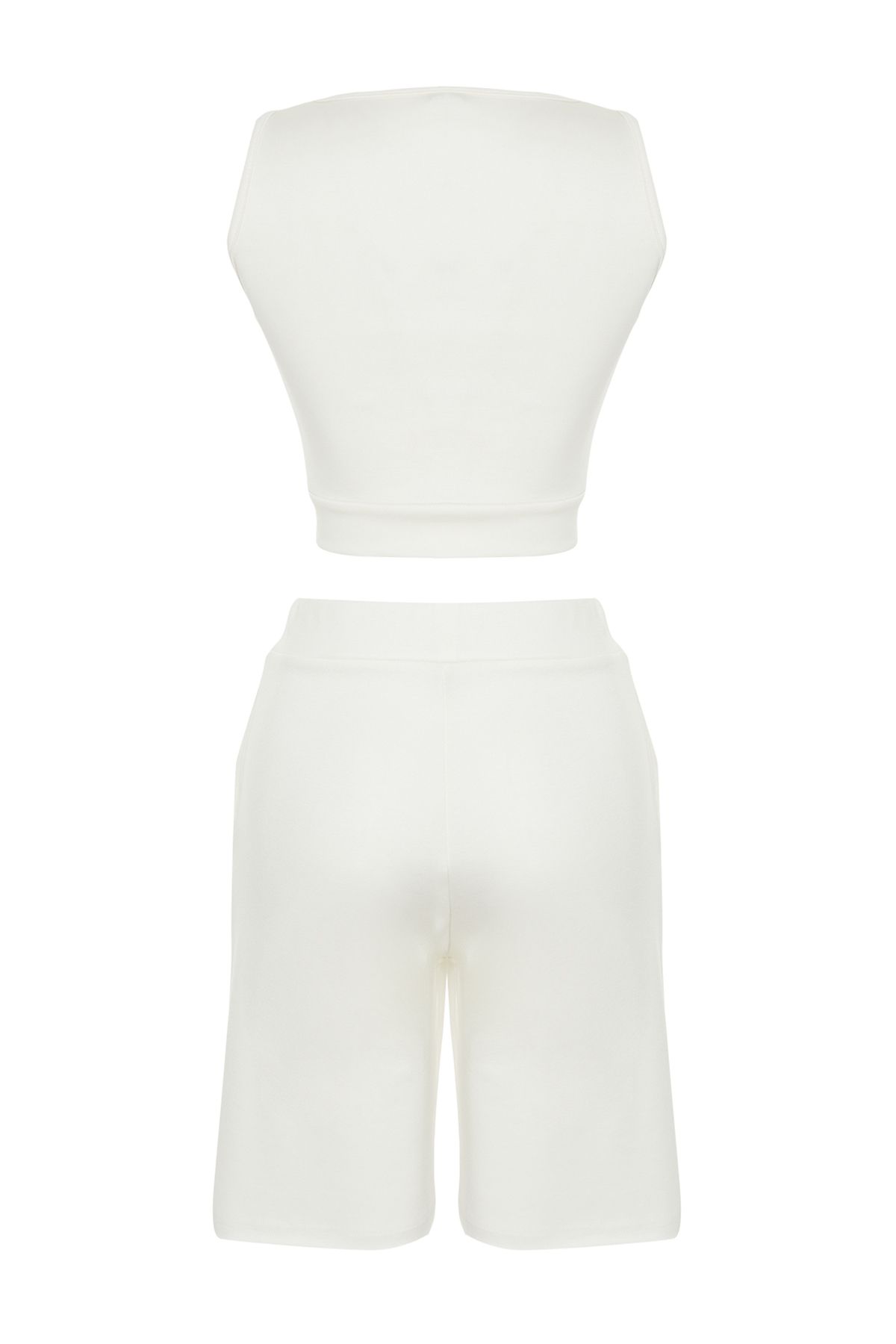 Trendyol Collection-Flexible and Soft Knitted Blouse and Shorts Set - Ecru, Label Detailed TWOSS24AU00127 8