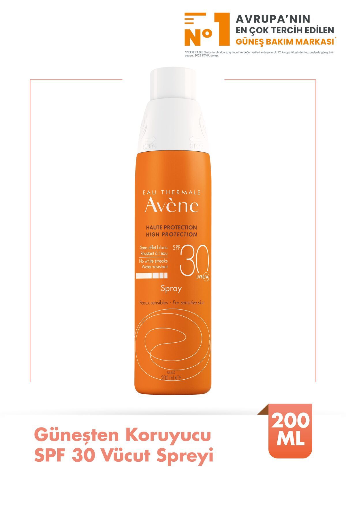 Avene Spray SPF 30+ Tüm Cilt Tipleri İçin Kullanıma Uygun Güneşten Koruyucu Vücut Spreyi 200 ml 3282779402927