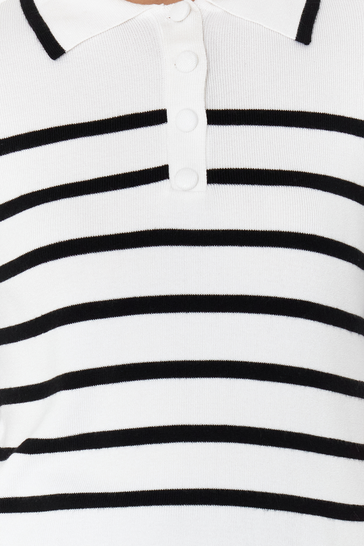 Trendyolmilla  Ekru Premium Kalite Polo Yaka Çizgili Triko Kazak TWOSS24KZ00048 - Görsel 4
