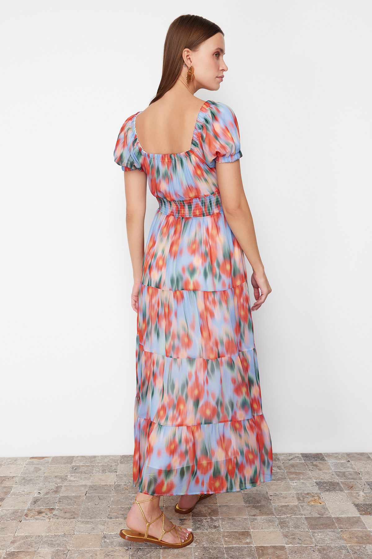 Trendyol Collection-Rochie maxi țesătă cu imprimeu floral în linie A albastră TWOSS24EL00807 6