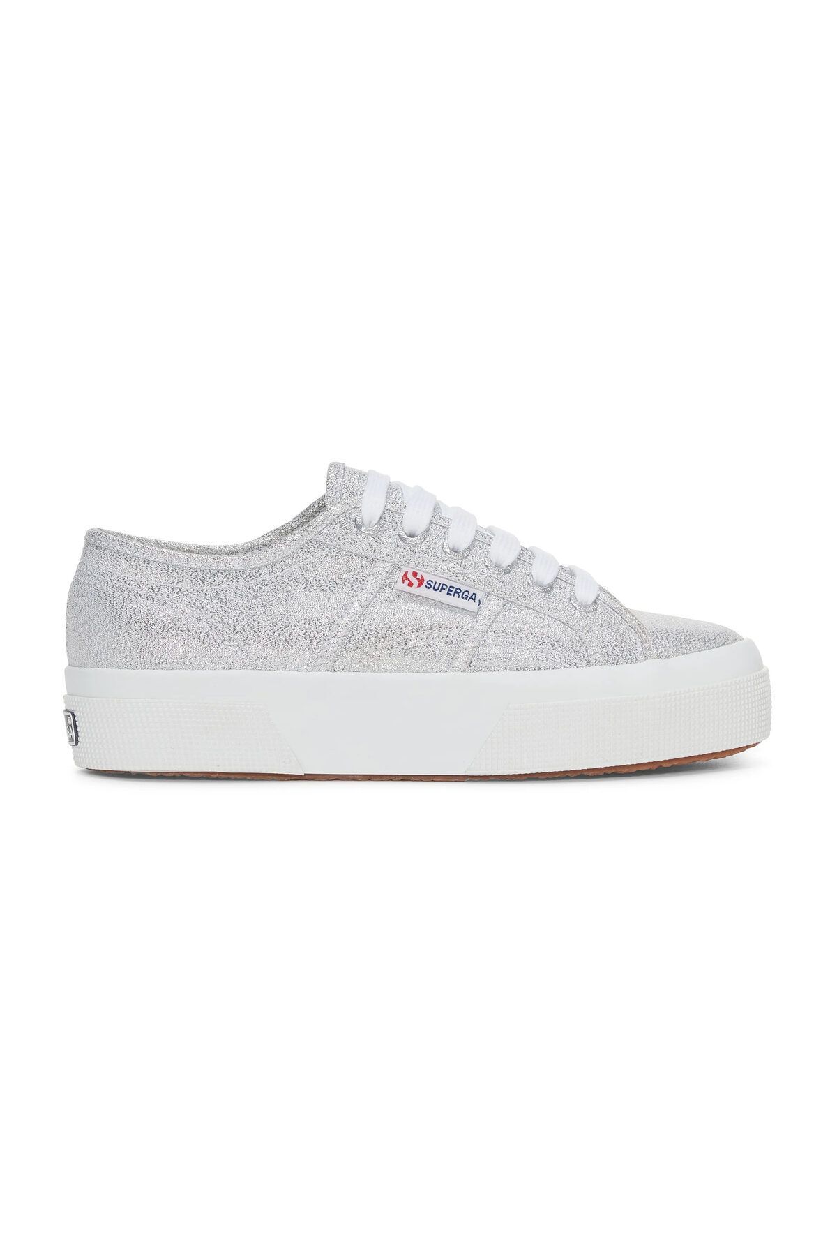 Женские серебристо-серые кроссовки на платформе Superga 2740 Platform Lame S6128SW