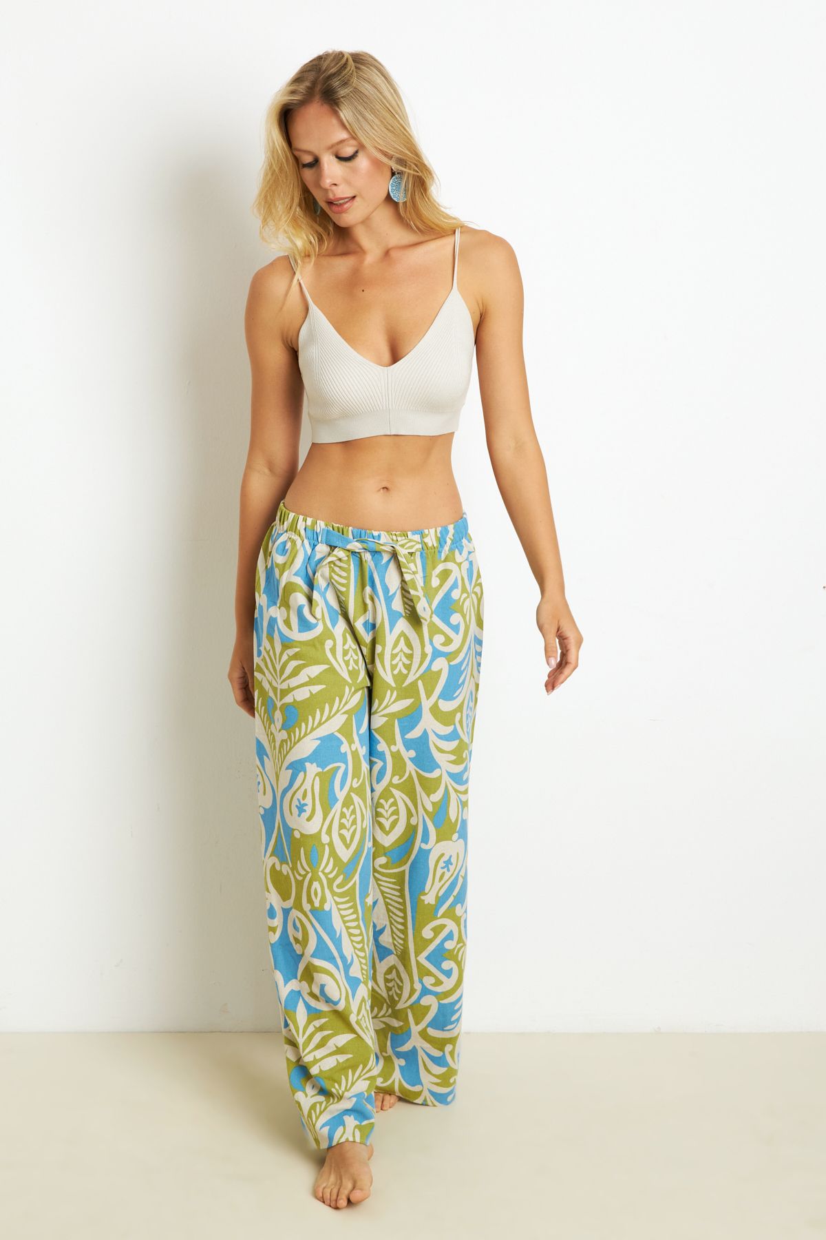 Cool & Sexy-Πράσινο λινό παντελόνι - Palozzo Pattern, Γυναικείο, K1250 4