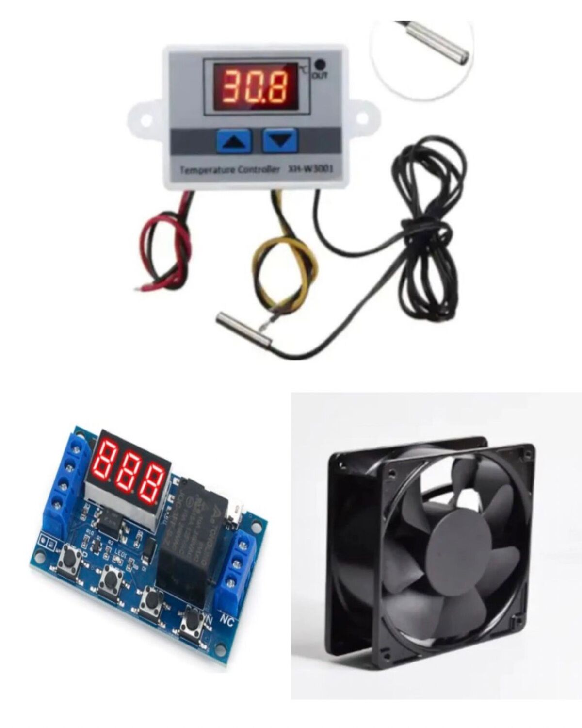 w3001 Termostat, Zaman modülü, Dc 12v Fan
