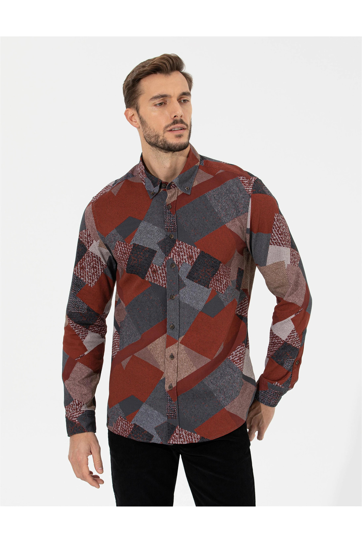 پیراهن مردانه نارنجی پیرکاردین | G021SZ004.000.1460924 اورجینال - تصویر 3