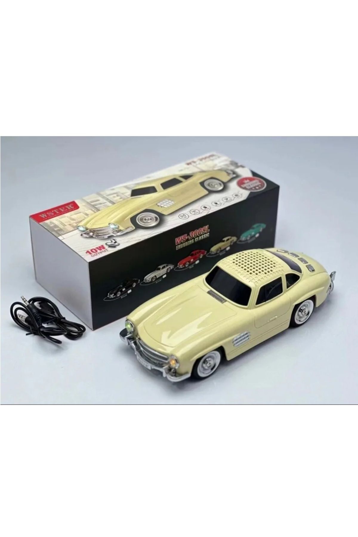 Klasik 300Sl Model Araba Bluetooth Hoparlör Mp3 Müzikçalar Led Işıklı Şarjlı Speaker Bej #2