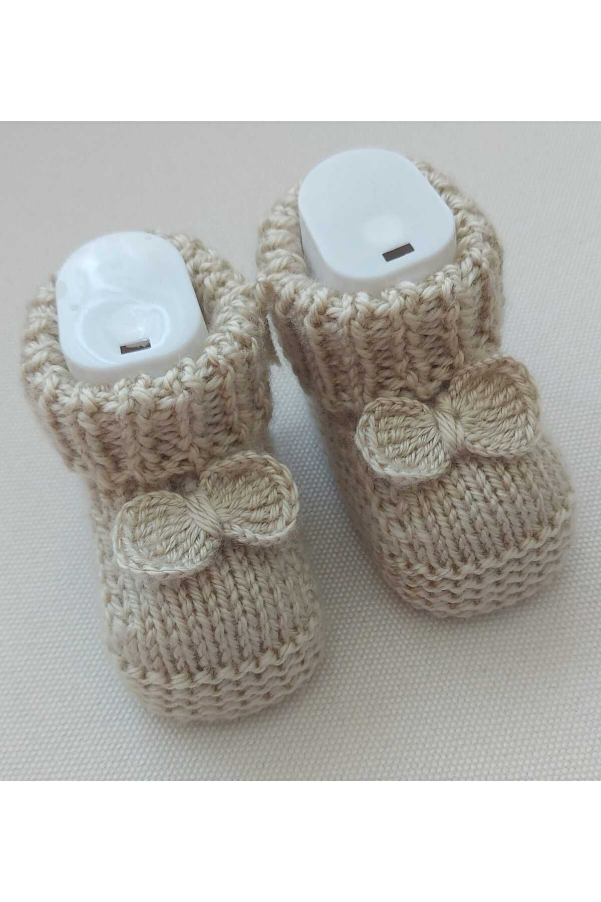 BEGİN Bebek Yelek Patik Diş Kaşıyıcı Organik Pamuk El Örgüsü Bej Takım fotoğrafı 3 (önizleme)