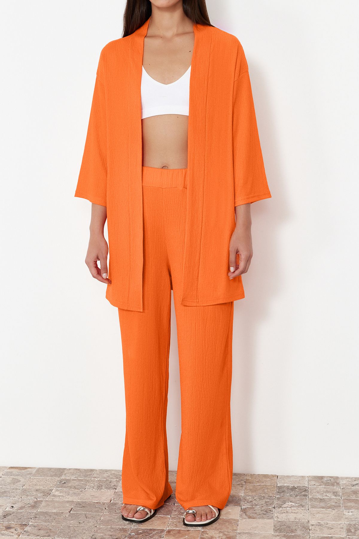 Trendyol Collection-Orange Knitted Relaxed Fit Kimona and Pants Set - TWOSS24AU00091 3