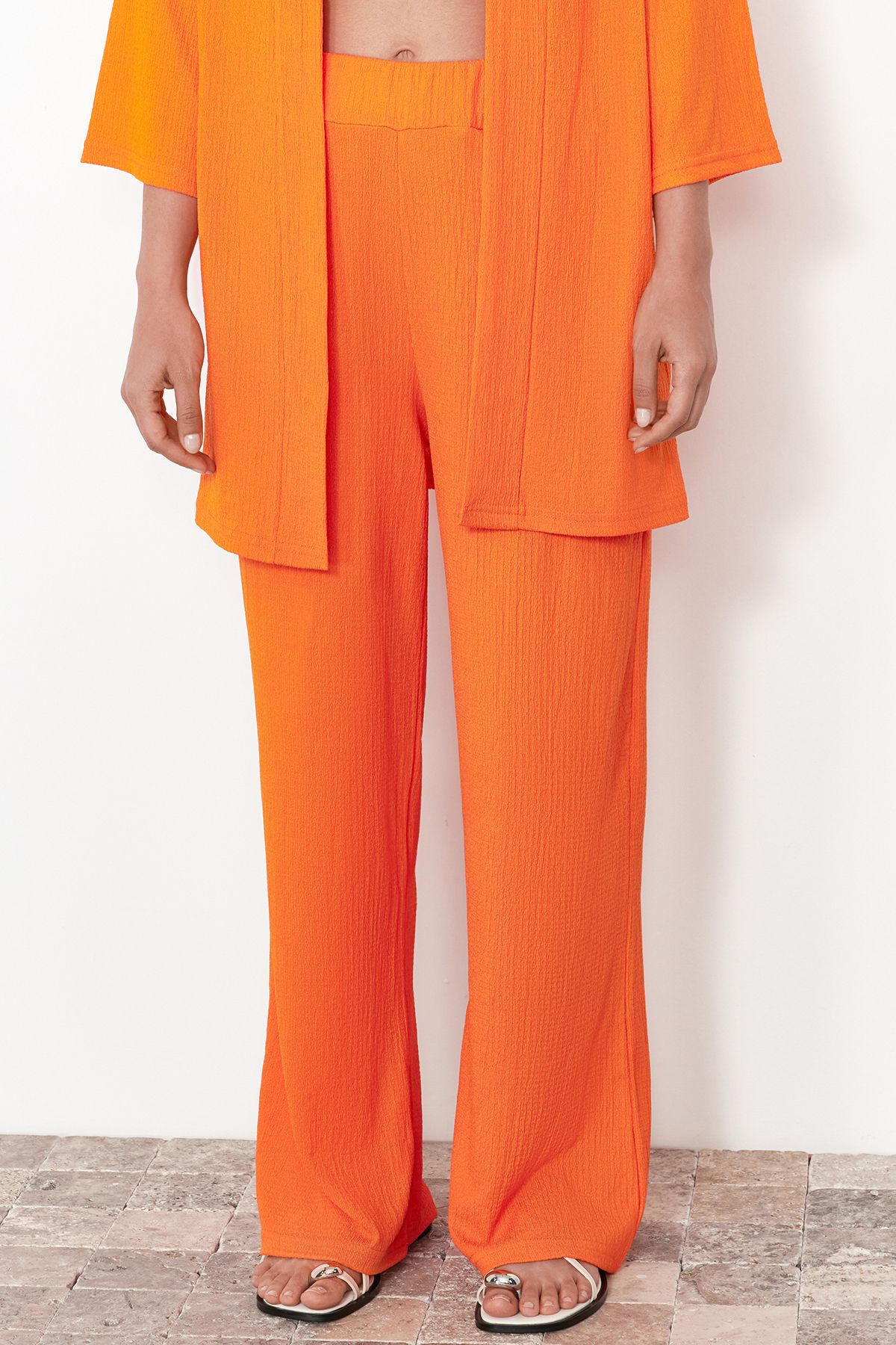 Trendyol Collection-Orange Knitted Relaxed Fit Kimona and Pants Set - TWOSS24AU00091 5