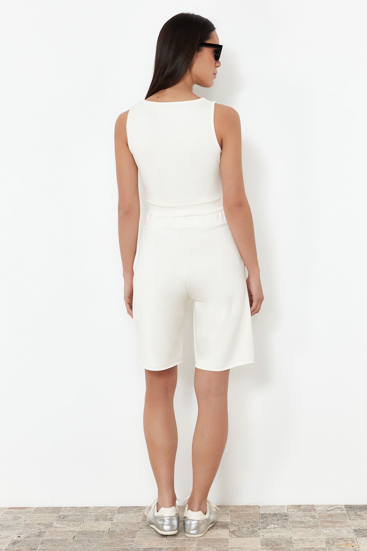 Trendyol Collection-Flexible and Soft Knitted Blouse and Shorts Set - Ecru, Label Detailed TWOSS24AU00127 6
