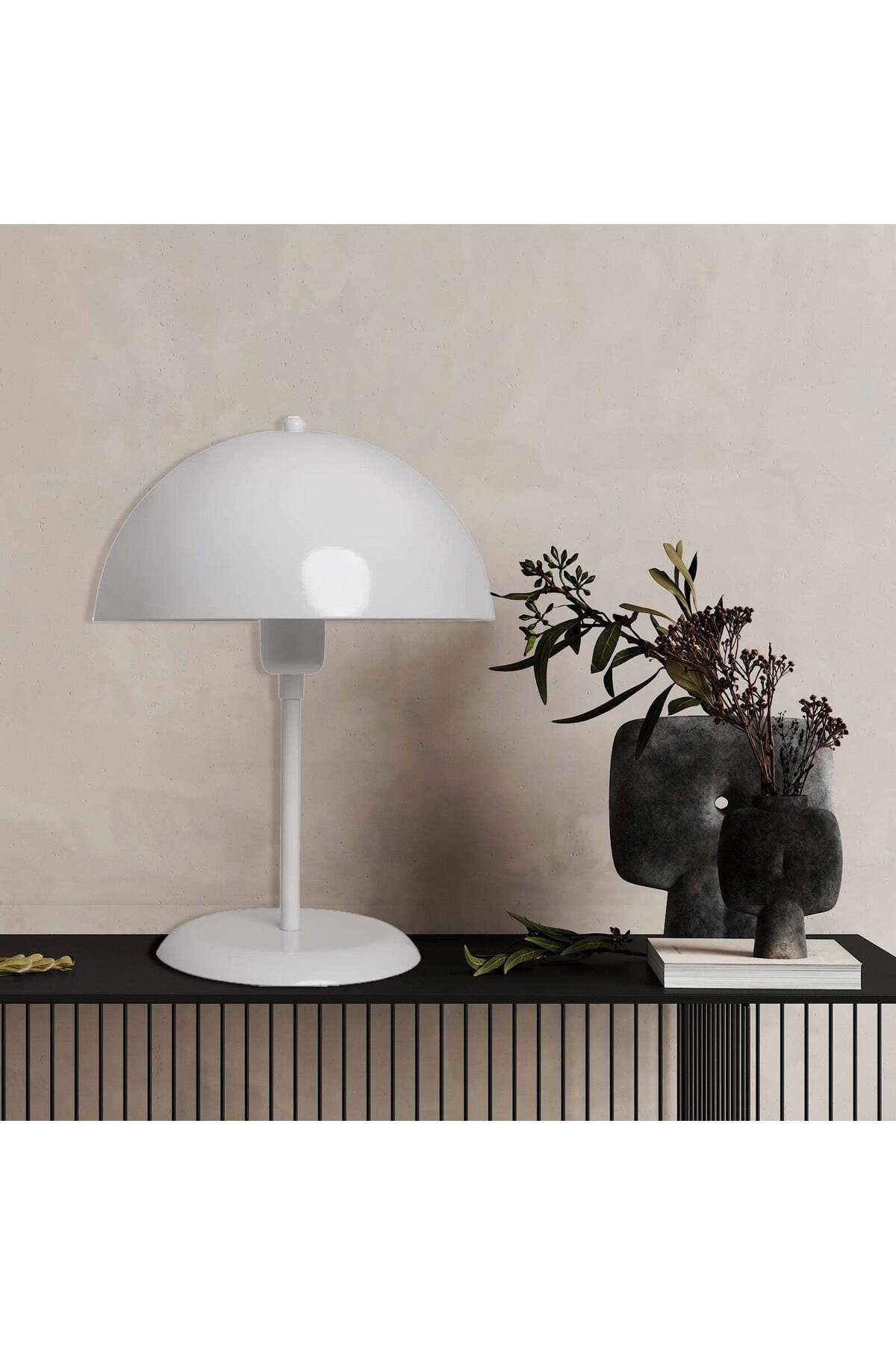 Bamyum-Lipeo Kleine Tischlampe 30cm, Pilzlampe Metall, Weiße Lampe 3