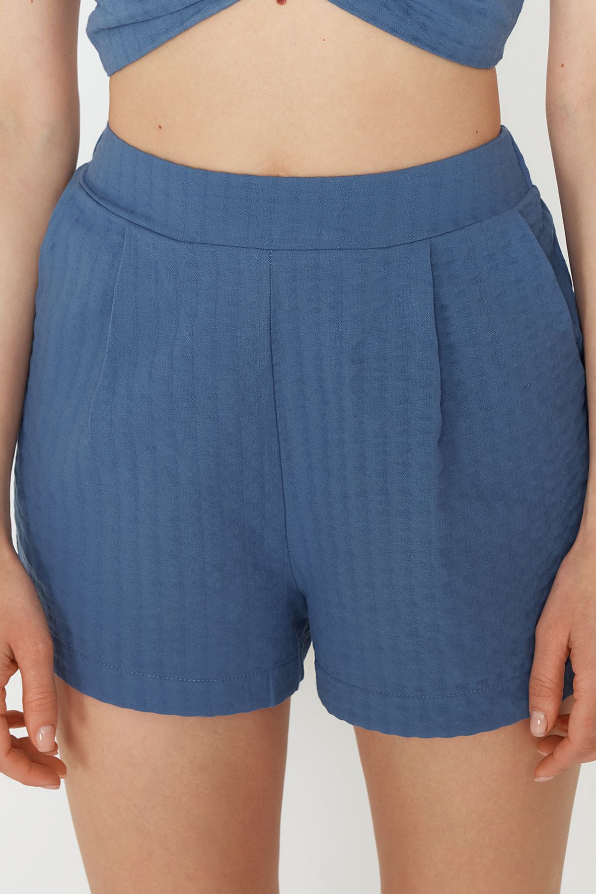 Trendyol Collection-Shorts and Blouses Beach Set with Blue Woven Accessories - Tbess24Au00064 5