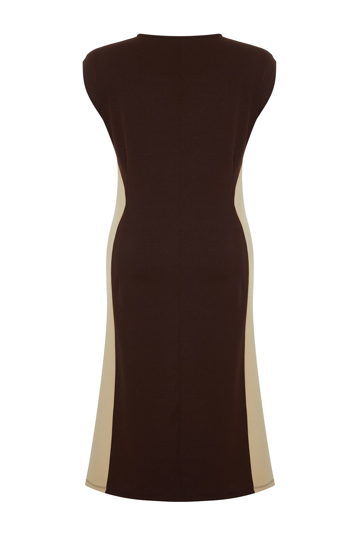 Trendyol Curve-Коричнево-бежева сукня міді в клітинку з креп-крепу Orme Plus Size TBBSS24AH00143 8