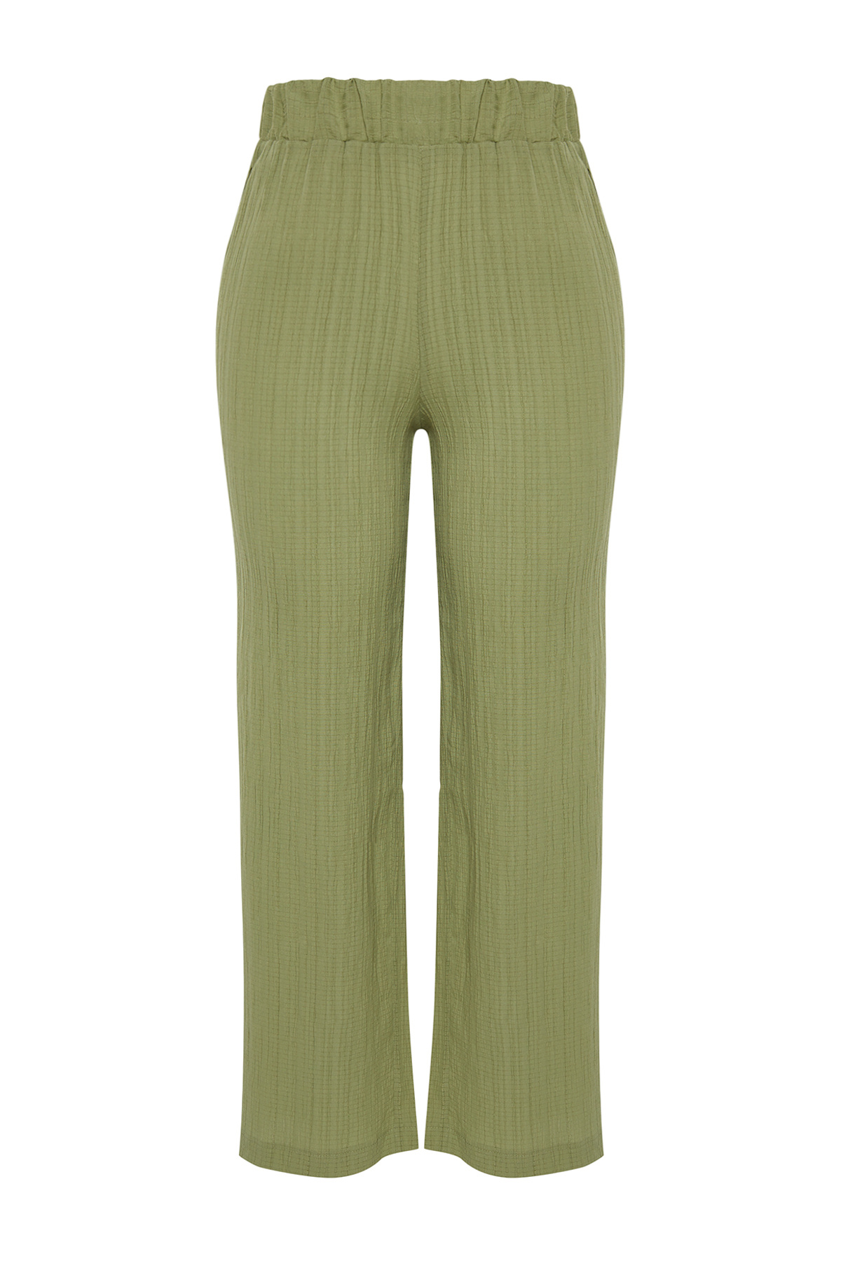 Trendyol Curve-Magas derekú Khaki Wrap strandnadrág - hasított részlet, széles szárú TBBSS23AR00012 6