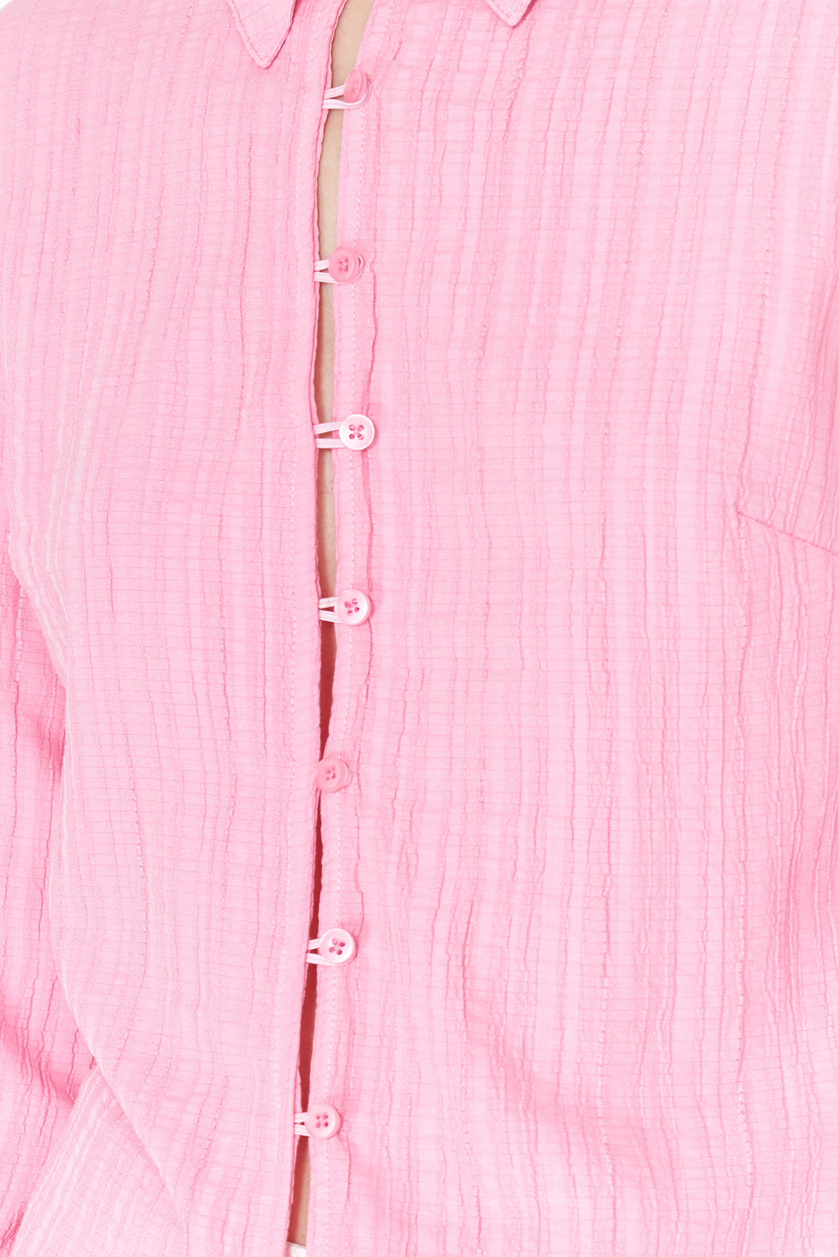 Trendyolmilla  Açık Pembe Dokulu Fitted Bele Oturan Dokuma Gömlek TWOSS24GO00002 - Görsel 5