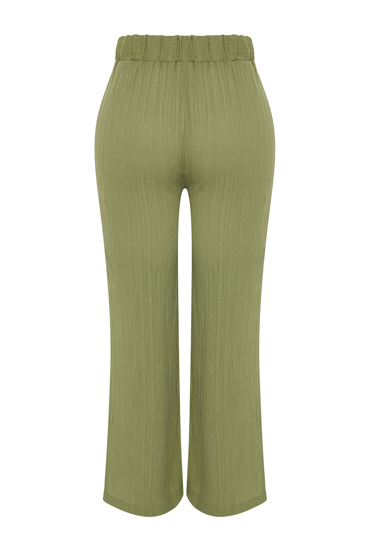 Trendyol Curve-Magas derekú Khaki Wrap strandnadrág - hasított részlet, széles szárú TBBSS23AR00012 7