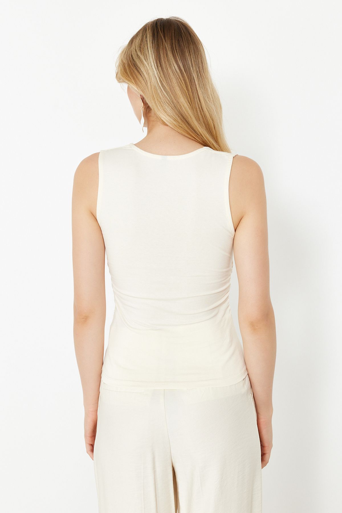 Trendyol Collection-Stretchy Knitted - Solid Square Neck and Drawstring Blouse Twoss24Bz00400 5