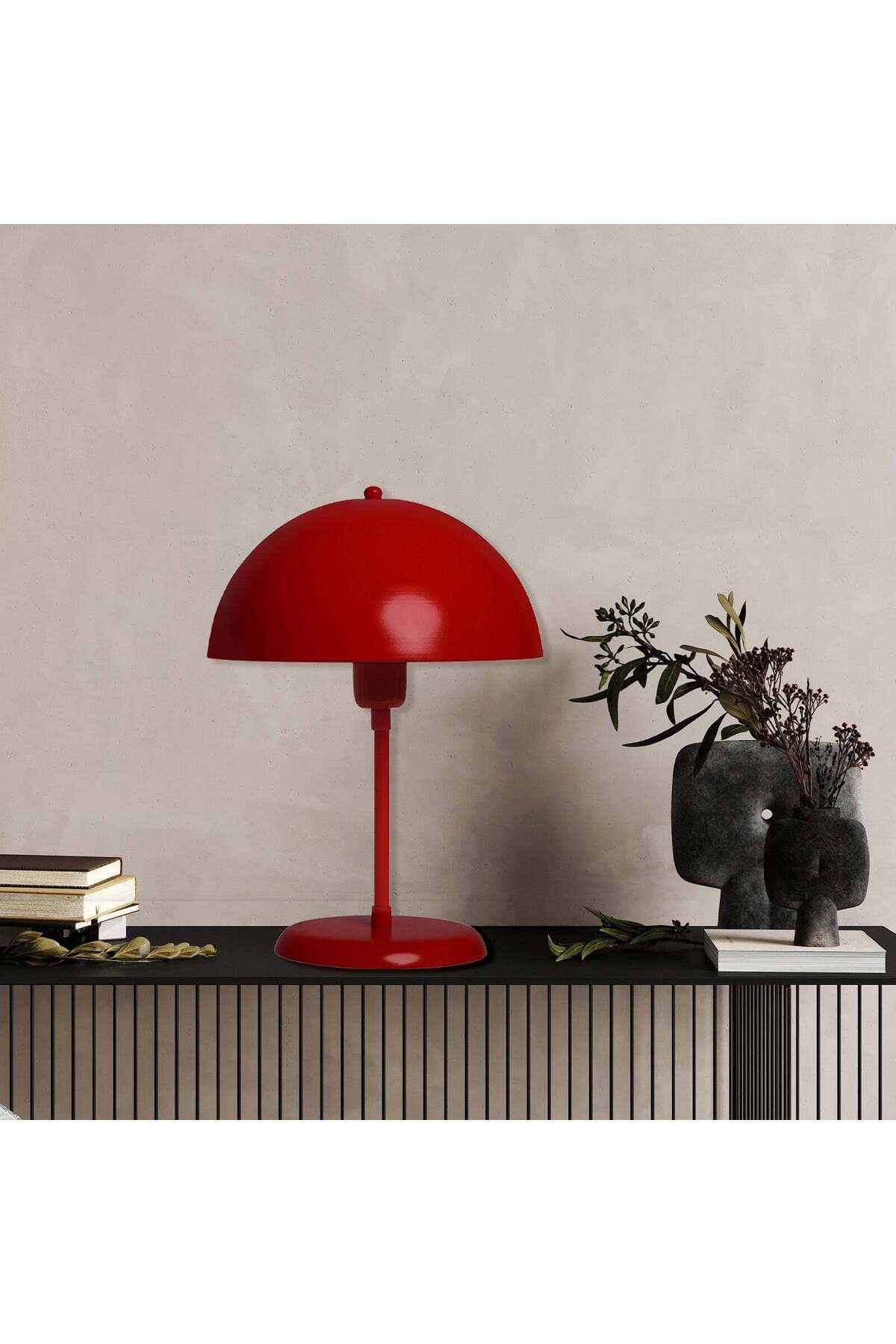 Bamyum-Lipeo Kleine Tischlampe 30cm, Pilzlampe Metall, Rote Lampe 3