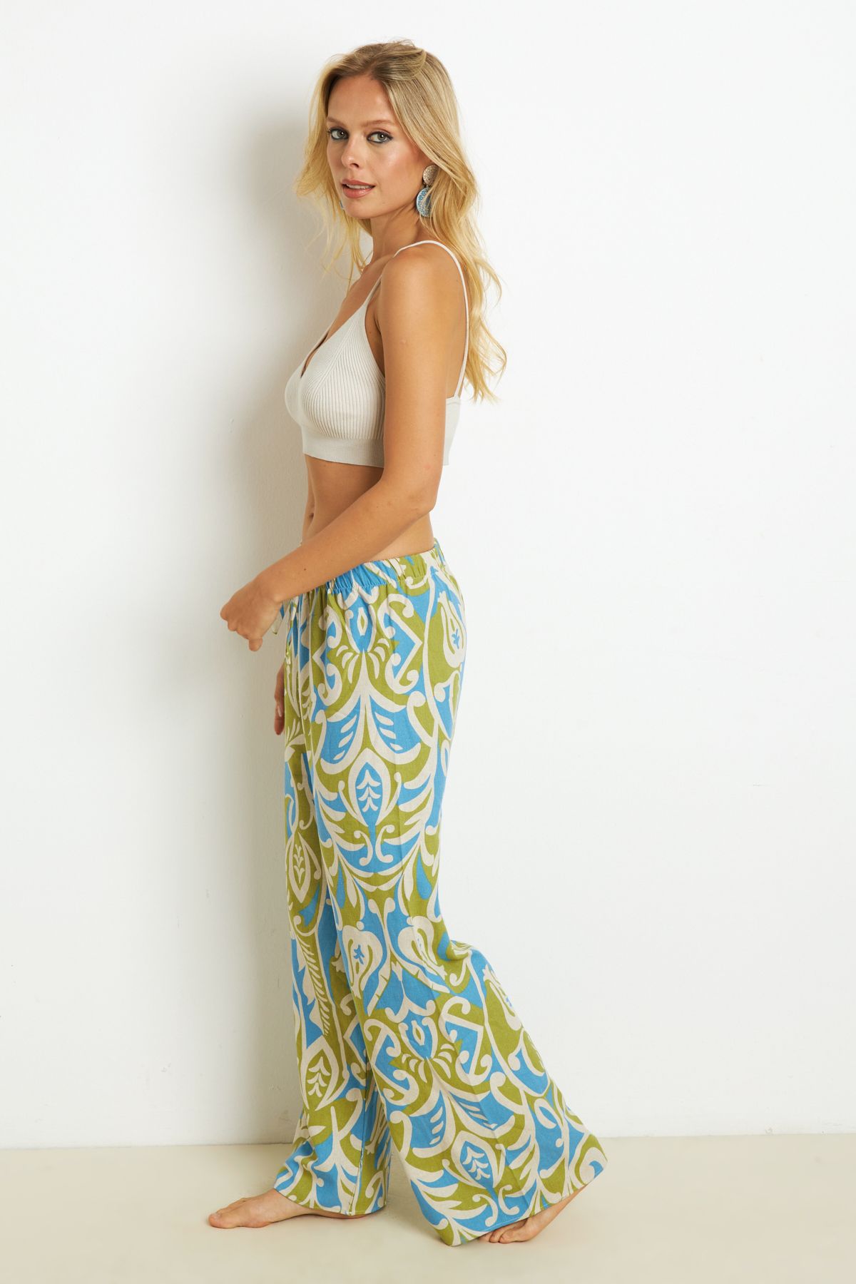 Cool & Sexy-Πράσινο λινό παντελόνι - Palozzo Pattern, Γυναικείο, K1250 5