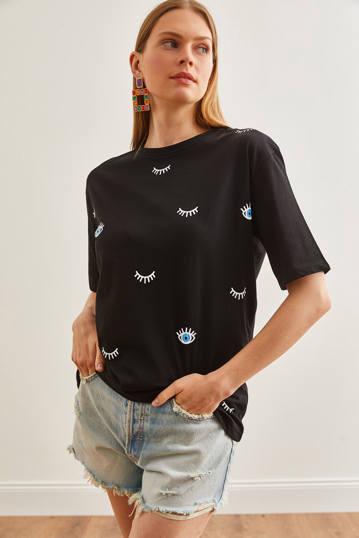 Olalook-Tricou pentru femei cu imprimeu Black Eye - TSH-19000817 5