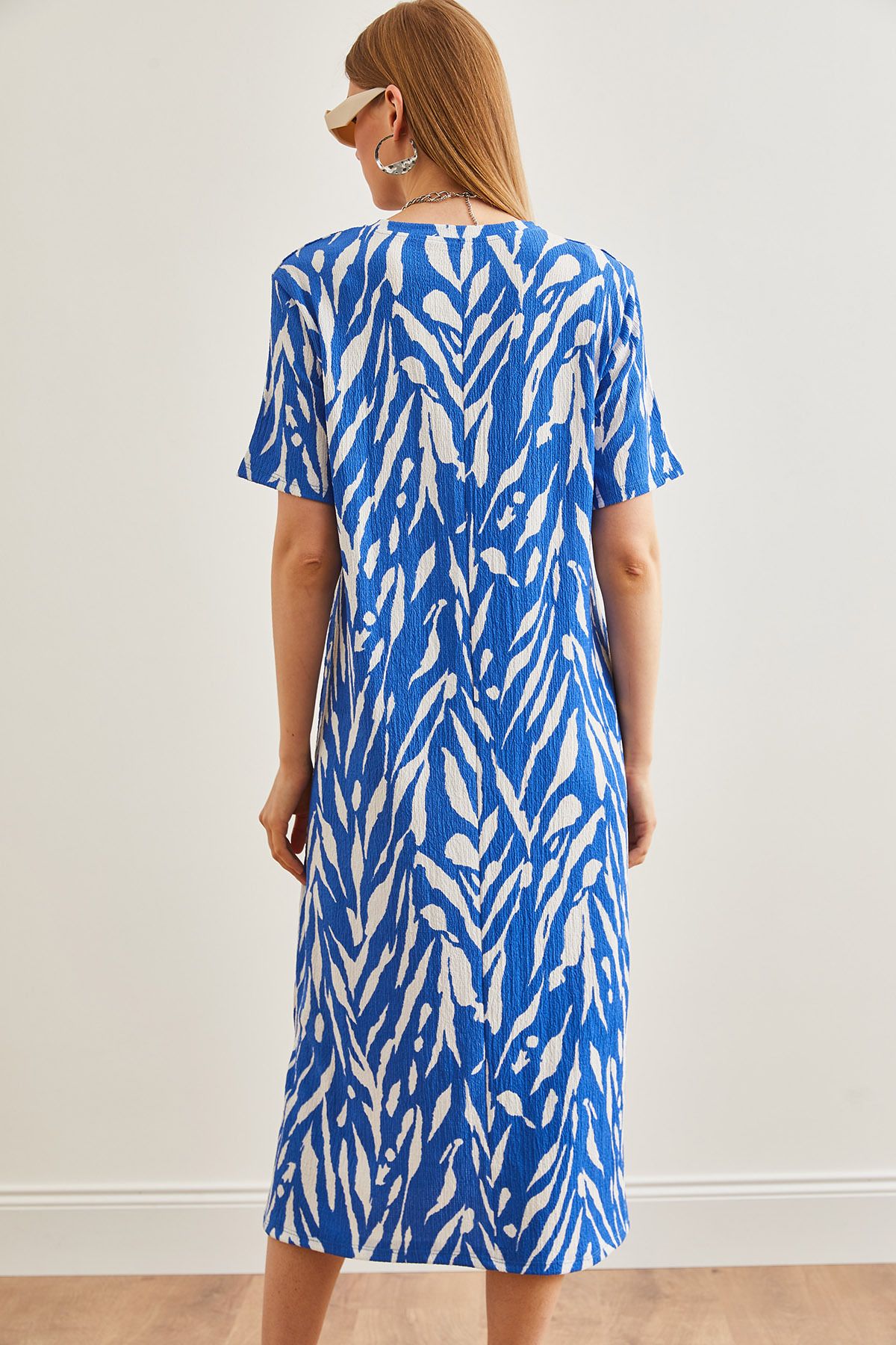 Olalook-Rochie supradimensionată Leaf Blue pentru femei cu fantă laterală ELB- 19001880 5