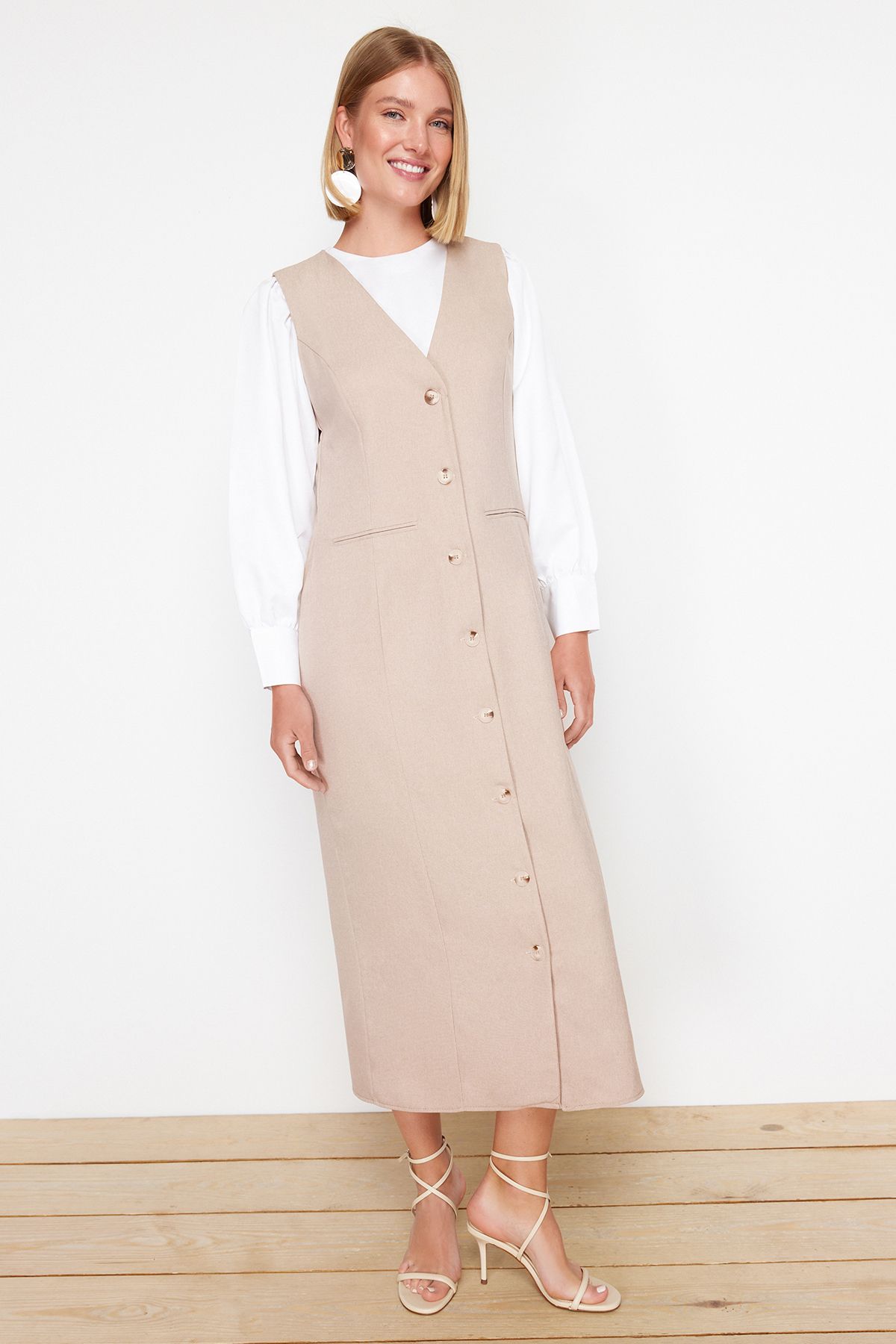 Trendyol Modest-Beiges Gilet-Kleid - Webstoff TCTSS24EB00202 3