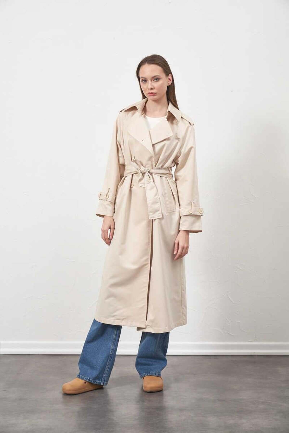 Mevra-Ecru Trench Coat - Lined 5
