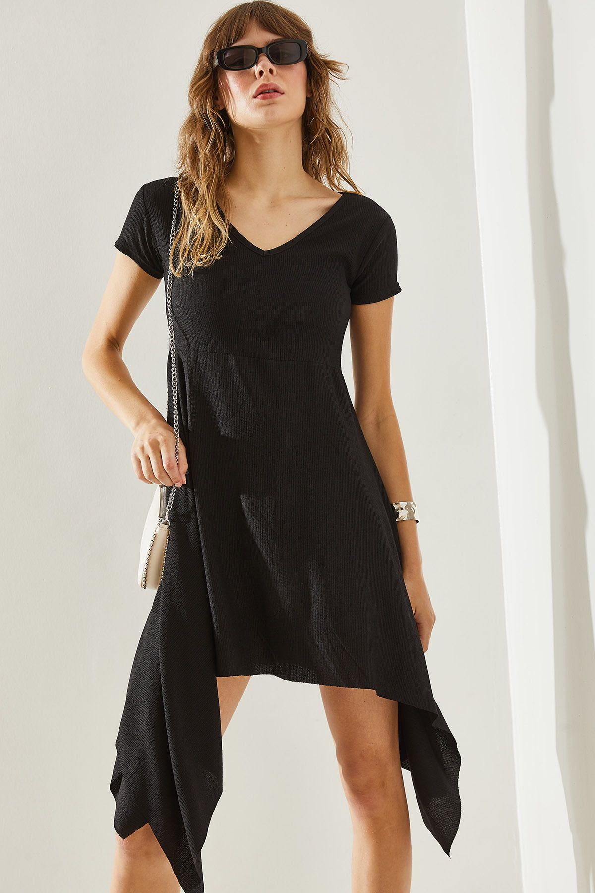 Bianco Lucci-Asymmetrical Cut Wrap V-Neck Women's Dress -60251169 3