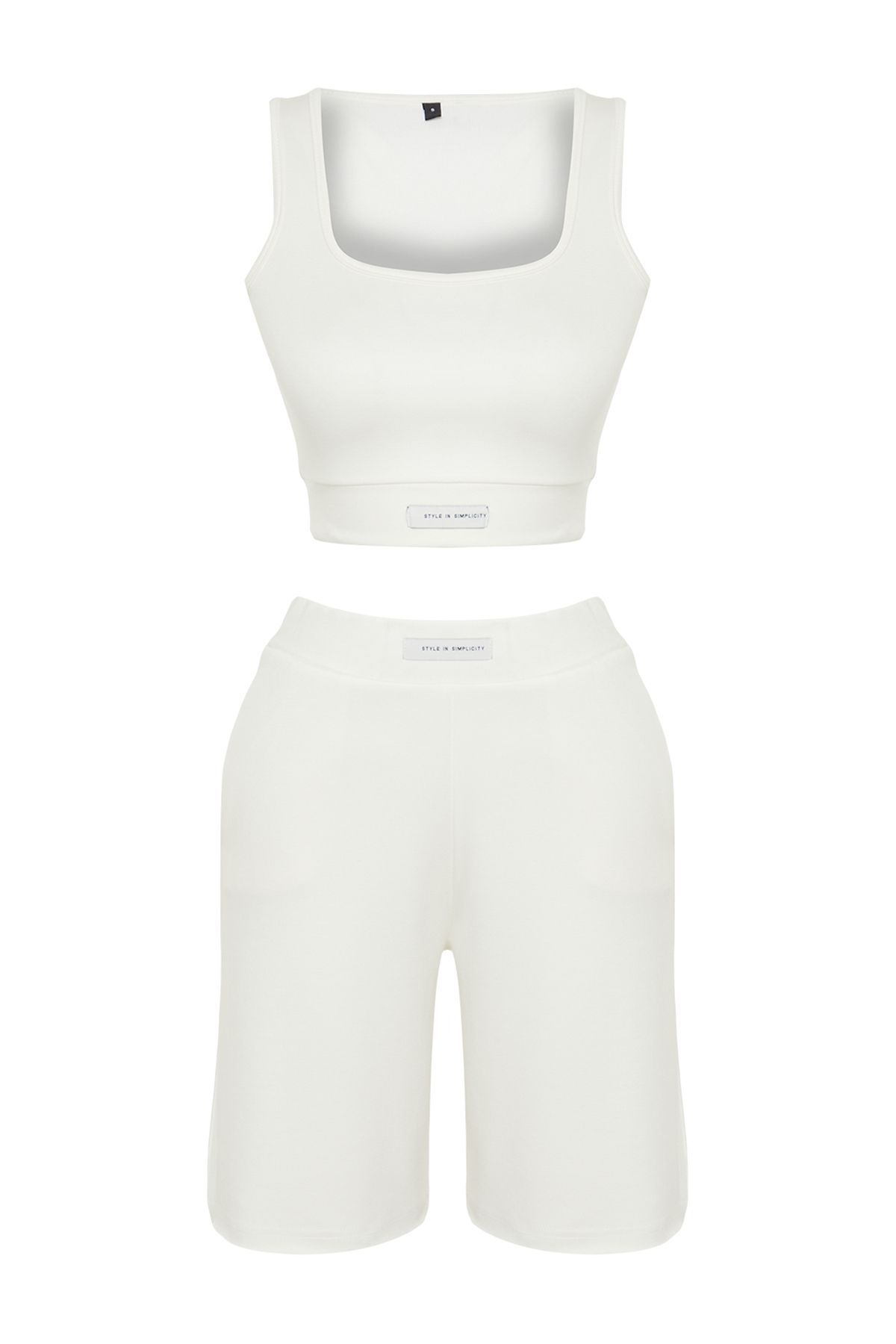 Trendyol Collection-Flexible and Soft Knitted Blouse and Shorts Set - Ecru, Label Detailed TWOSS24AU00127 7