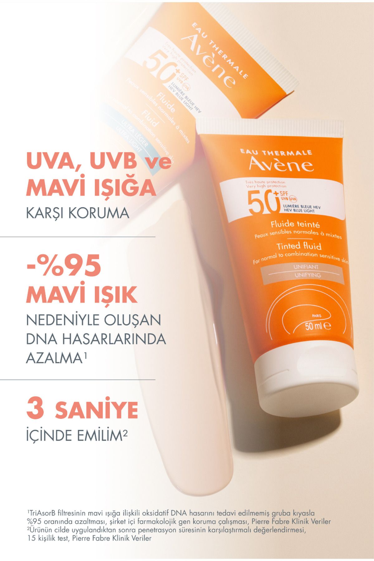 کرم ضد آفتاب رنگی SPF 50+ مایع رنگی برای پوست های معمولی یا مختلط 50 میلی لیتر x2 DKProduct317 Avene