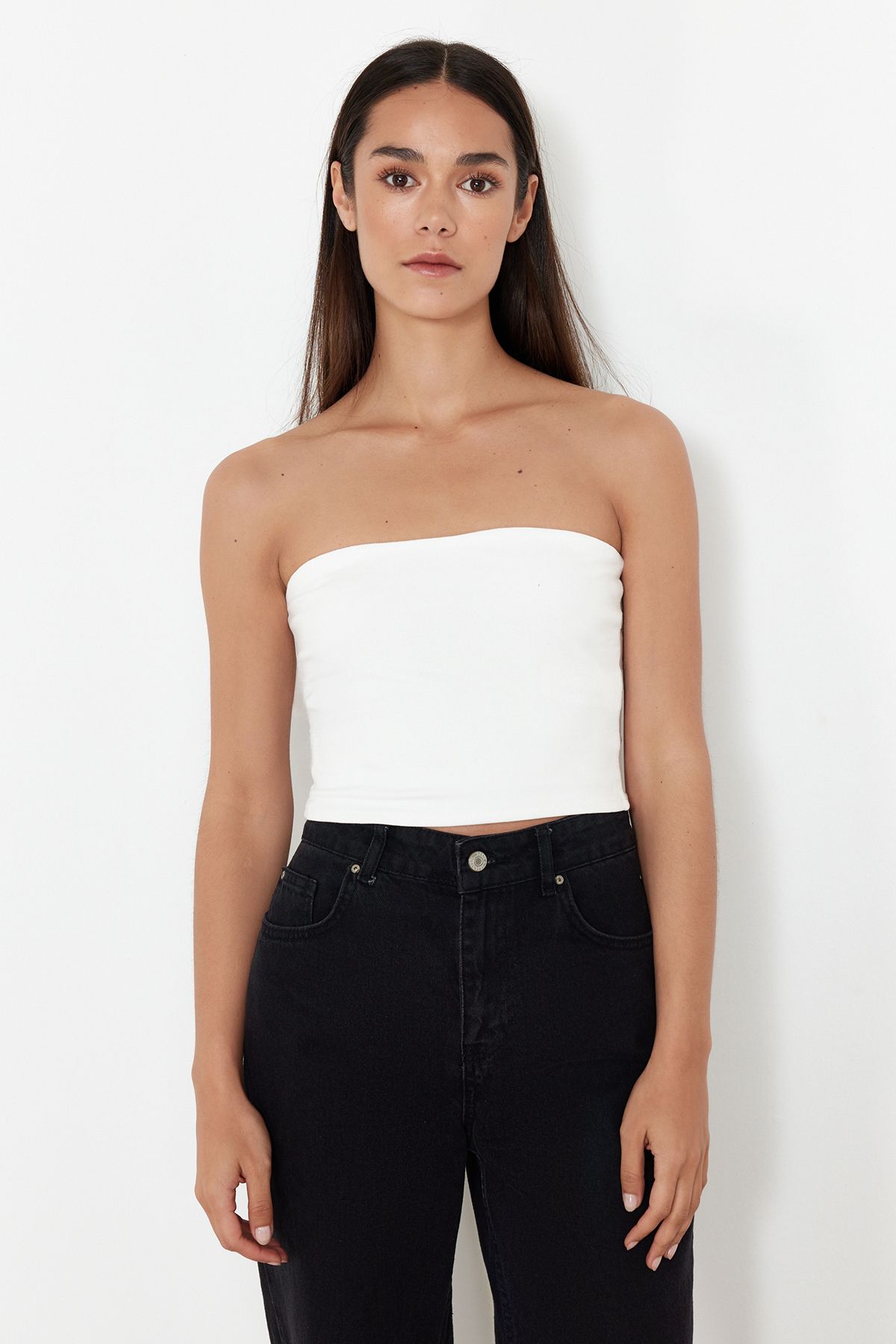 Trendyol Collection-Bluză neagră-ecru, 2 bucăți, crop, elastică, tricotată TWOSS24BZ00600 4