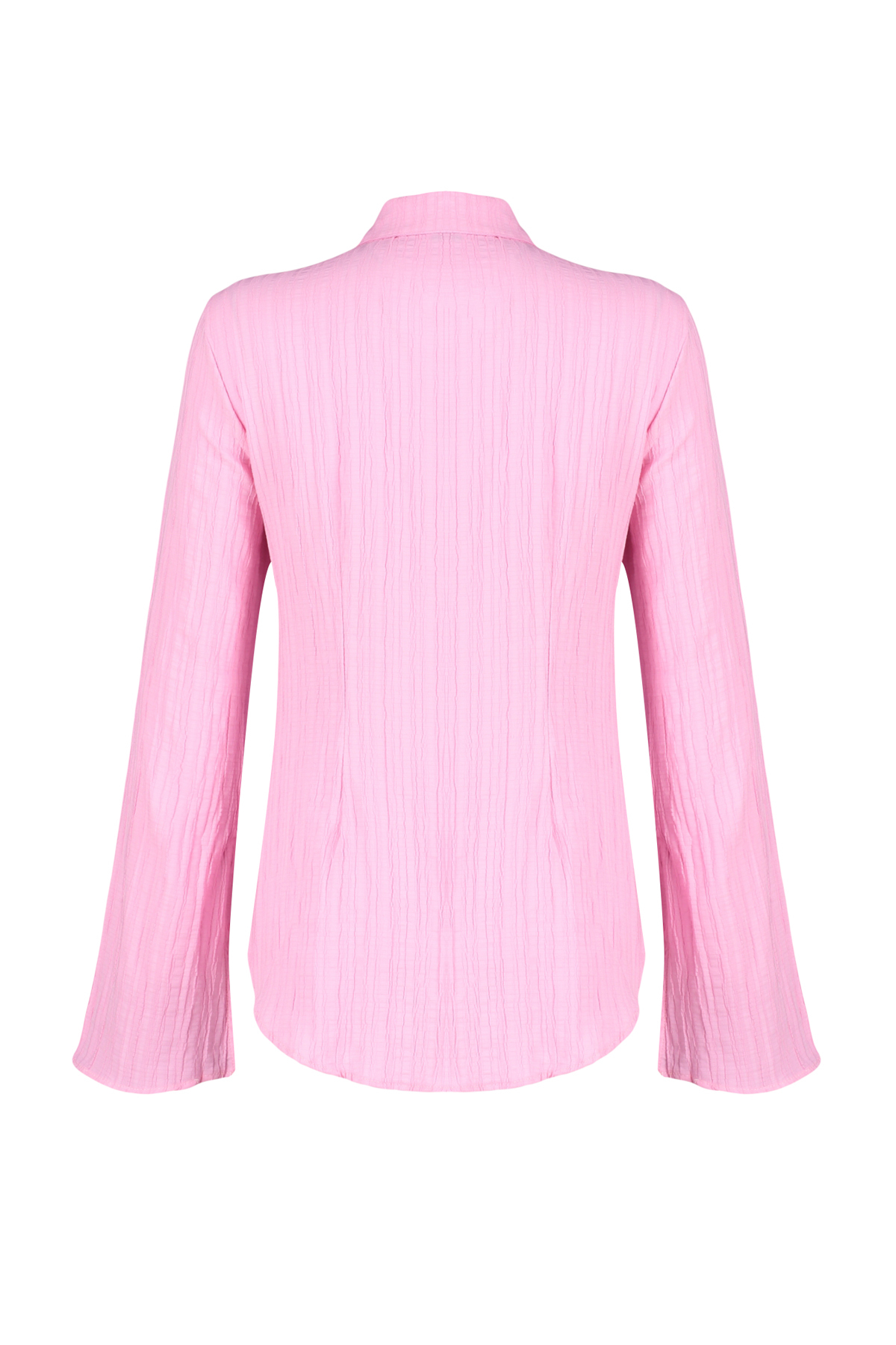 Trendyolmilla  Açık Pembe Dokulu Fitted Bele Oturan Dokuma Gömlek TWOSS24GO00002 - Görsel 8