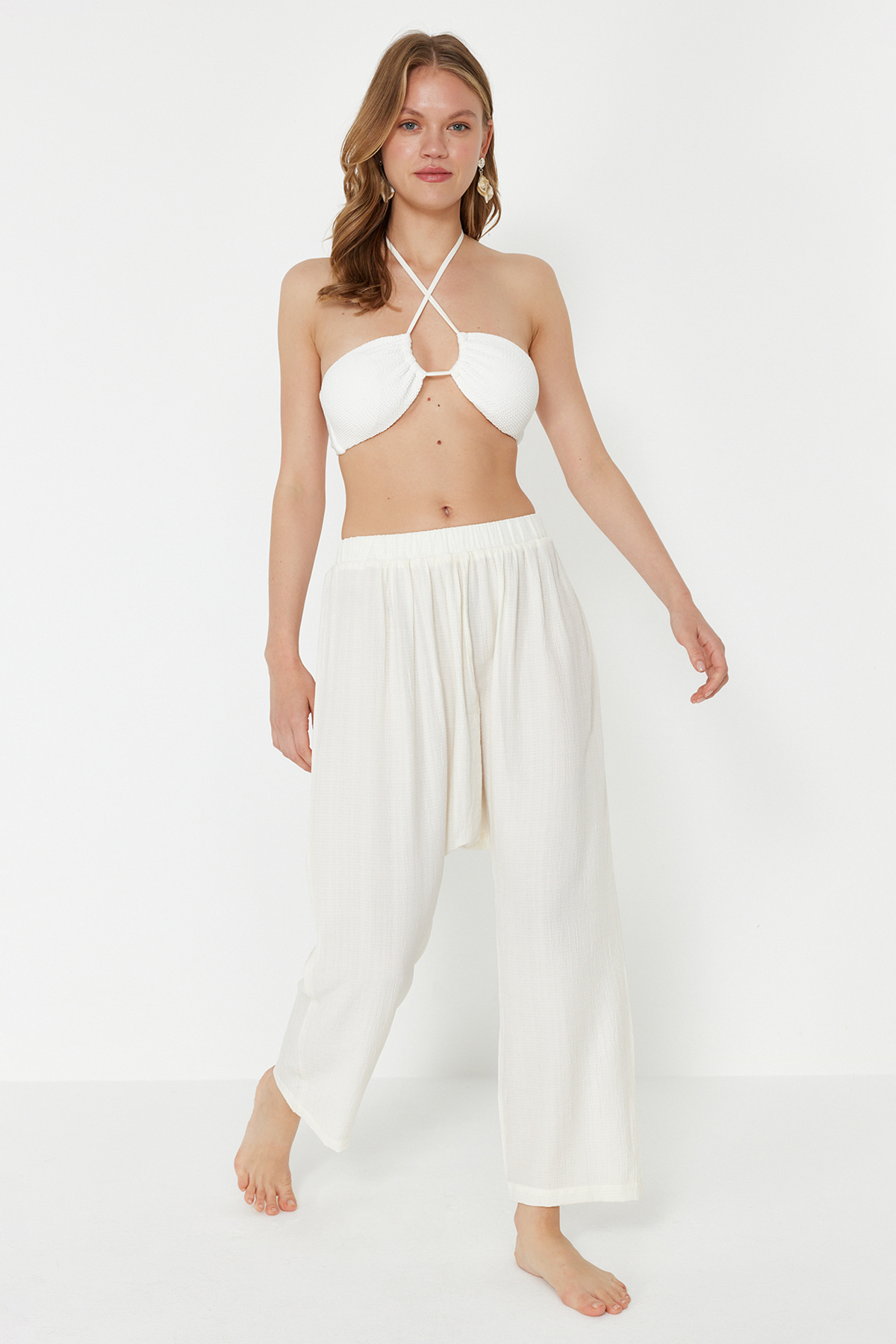 Trendyolmilla Ekru Dokuma Şalvar Plaj Pantolon TBESS24PL00011
