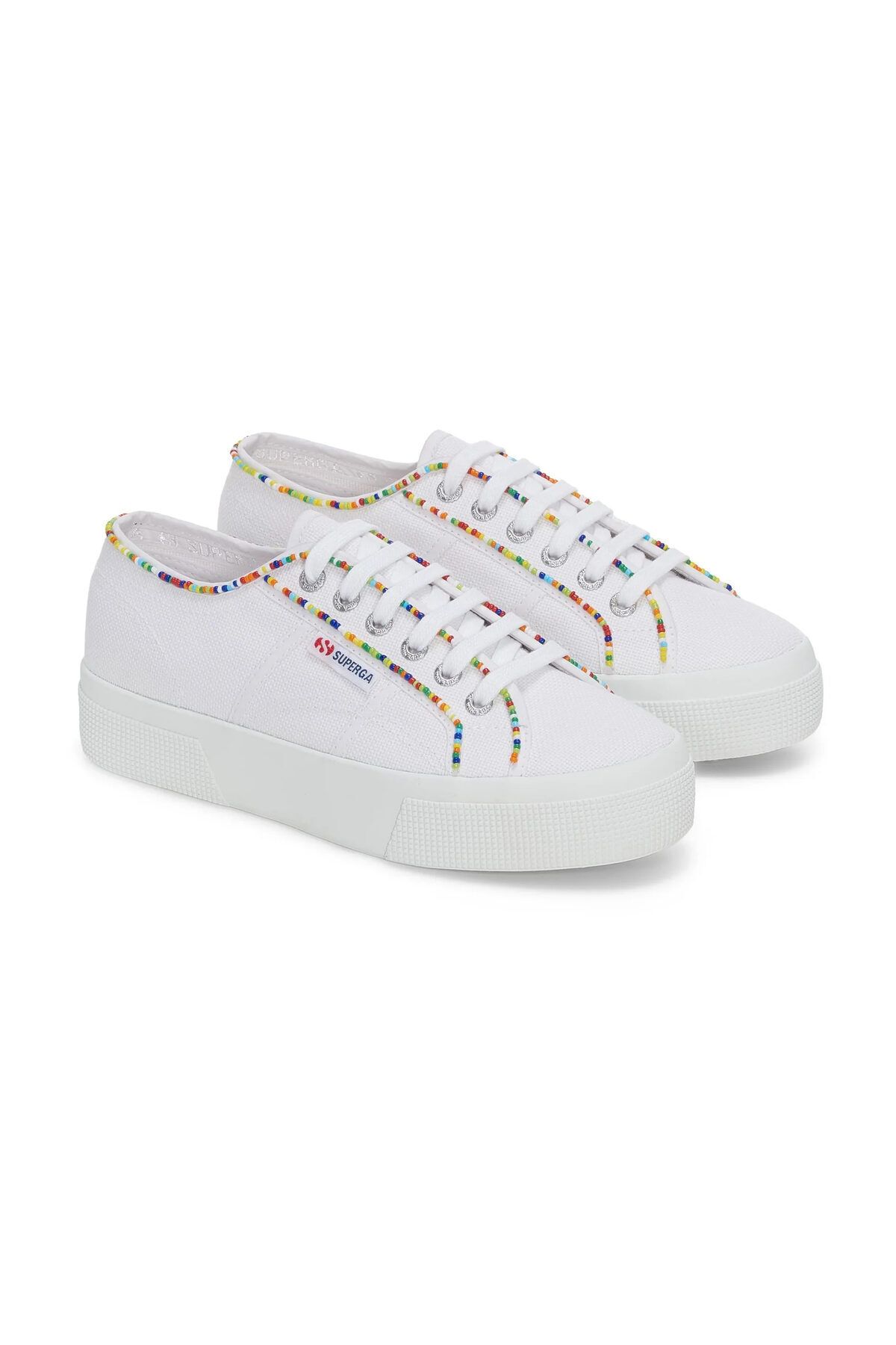Superga-Modell 2740 - Weiße Sneakers für Damen mit mehrfarbigem Perlenmuster 2