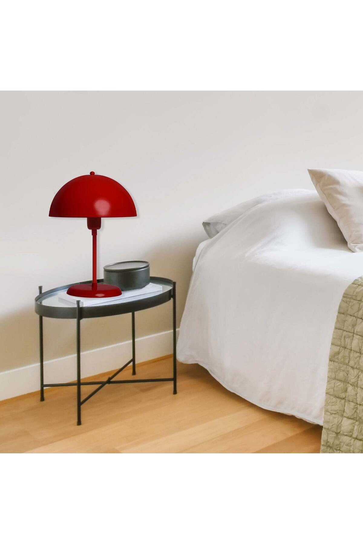 Bamyum-Lipeo Kleine Tischlampe 30cm, Pilzlampe Metall, Rote Lampe 2