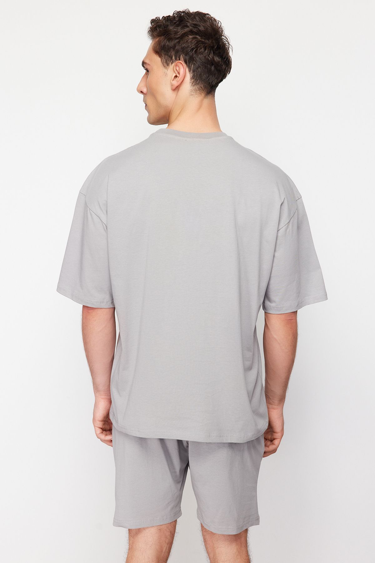 Trendyol Collection-Oversize Gray Tracksuit Set - Text Printed, 100% Cotton, TMNSS24EM00003 6