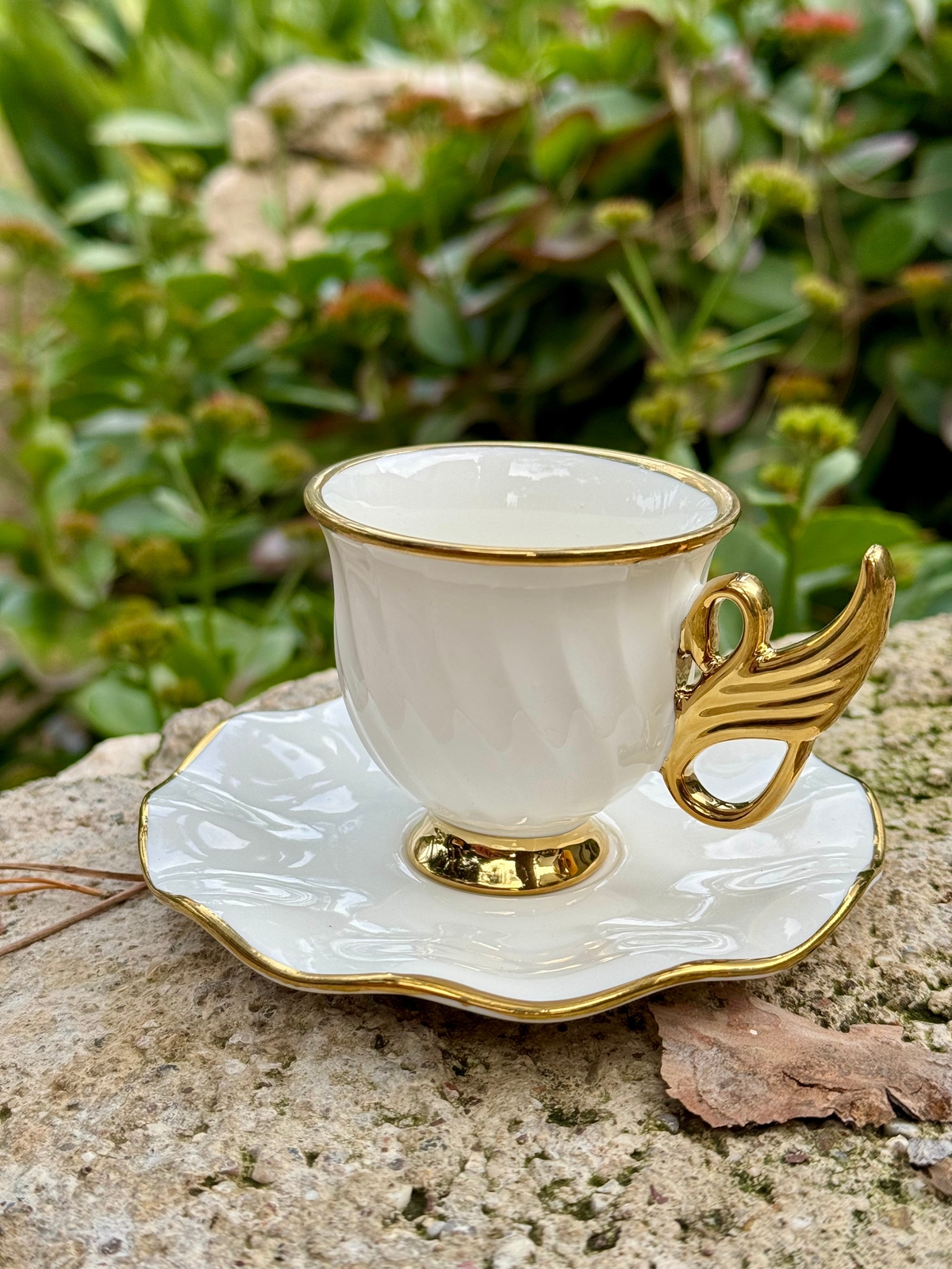 ACAR 6 kişilik jade kuğu gold kulplu yaldızlı porselen türk kahve ...
