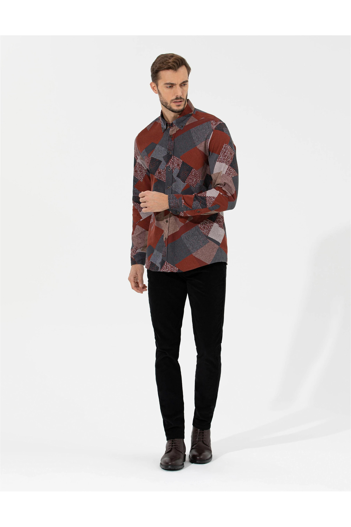 پیراهن مردانه نارنجی پیرکاردین | G021SZ004.000.1460924 اورجینال - تصویر 4