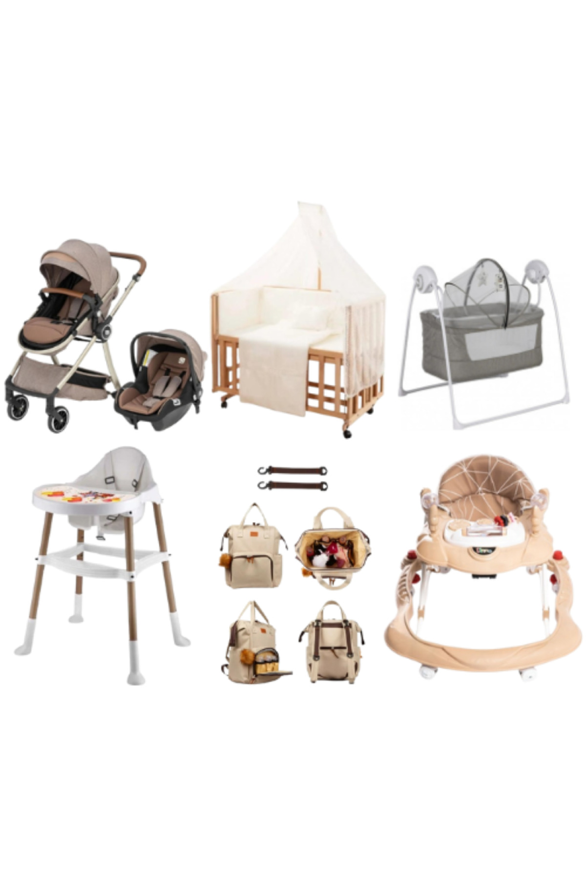 TURHAN BEBE Ahşap Anne Yanı Beşik + Bebek Arabası + Puset + Otomatik Beşik + Yürüteç + Mama Sandalyesi + Çanta fotoğrafı 2 (önizleme)